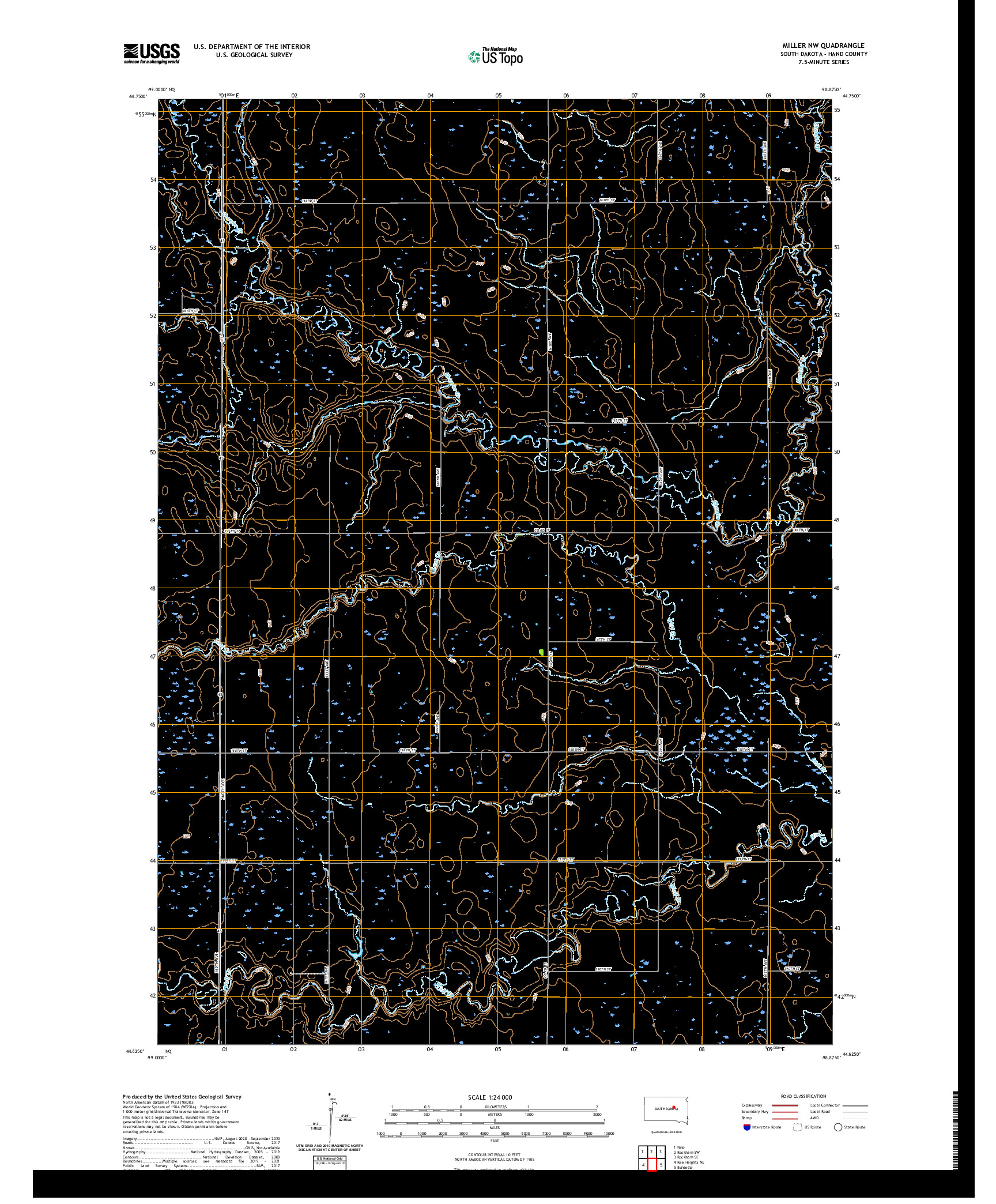 USGS US TOPO 7.5-MINUTE MAP FOR MILLER NW, SD 2021