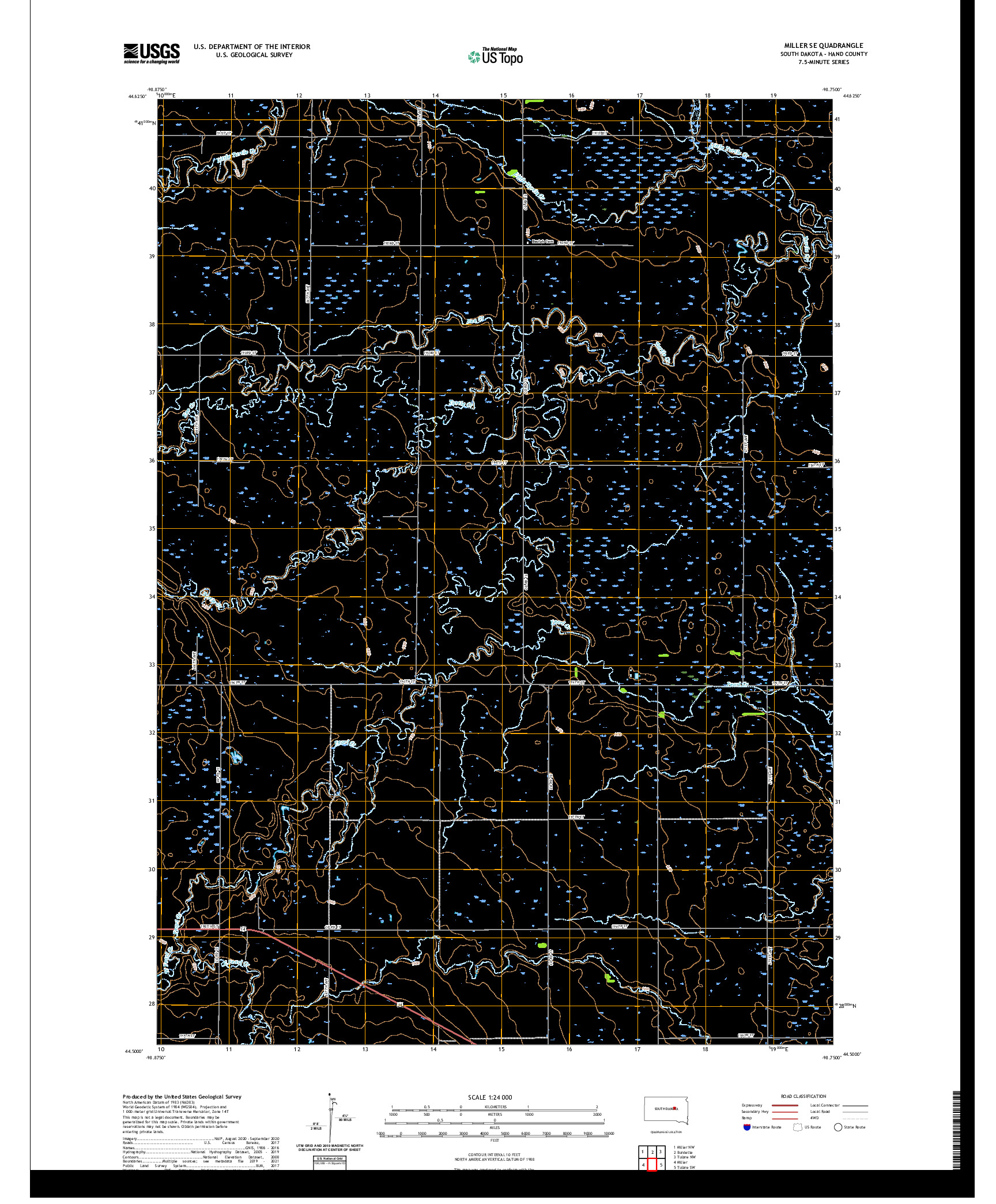 USGS US TOPO 7.5-MINUTE MAP FOR MILLER SE, SD 2021