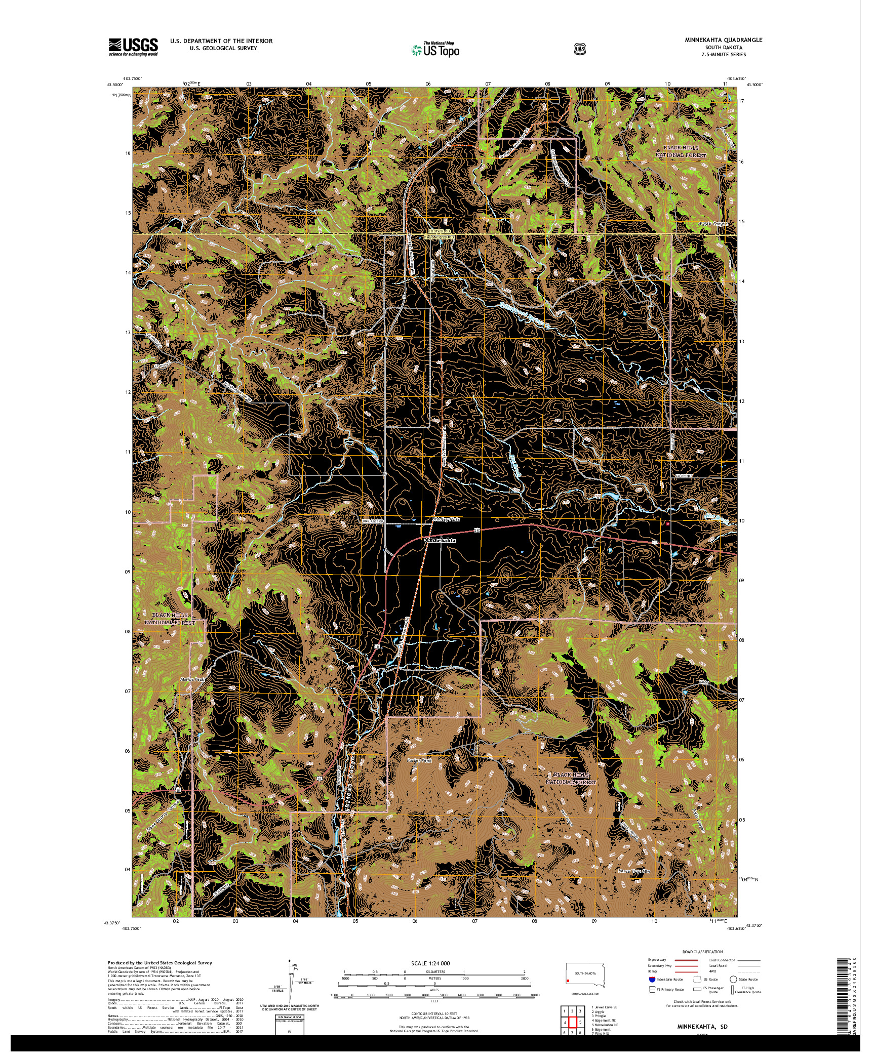 USGS US TOPO 7.5-MINUTE MAP FOR MINNEKAHTA, SD 2021