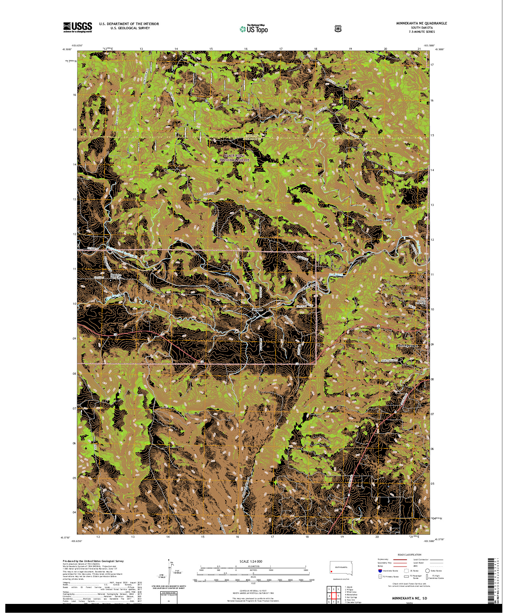 USGS US TOPO 7.5-MINUTE MAP FOR MINNEKAHTA NE, SD 2021