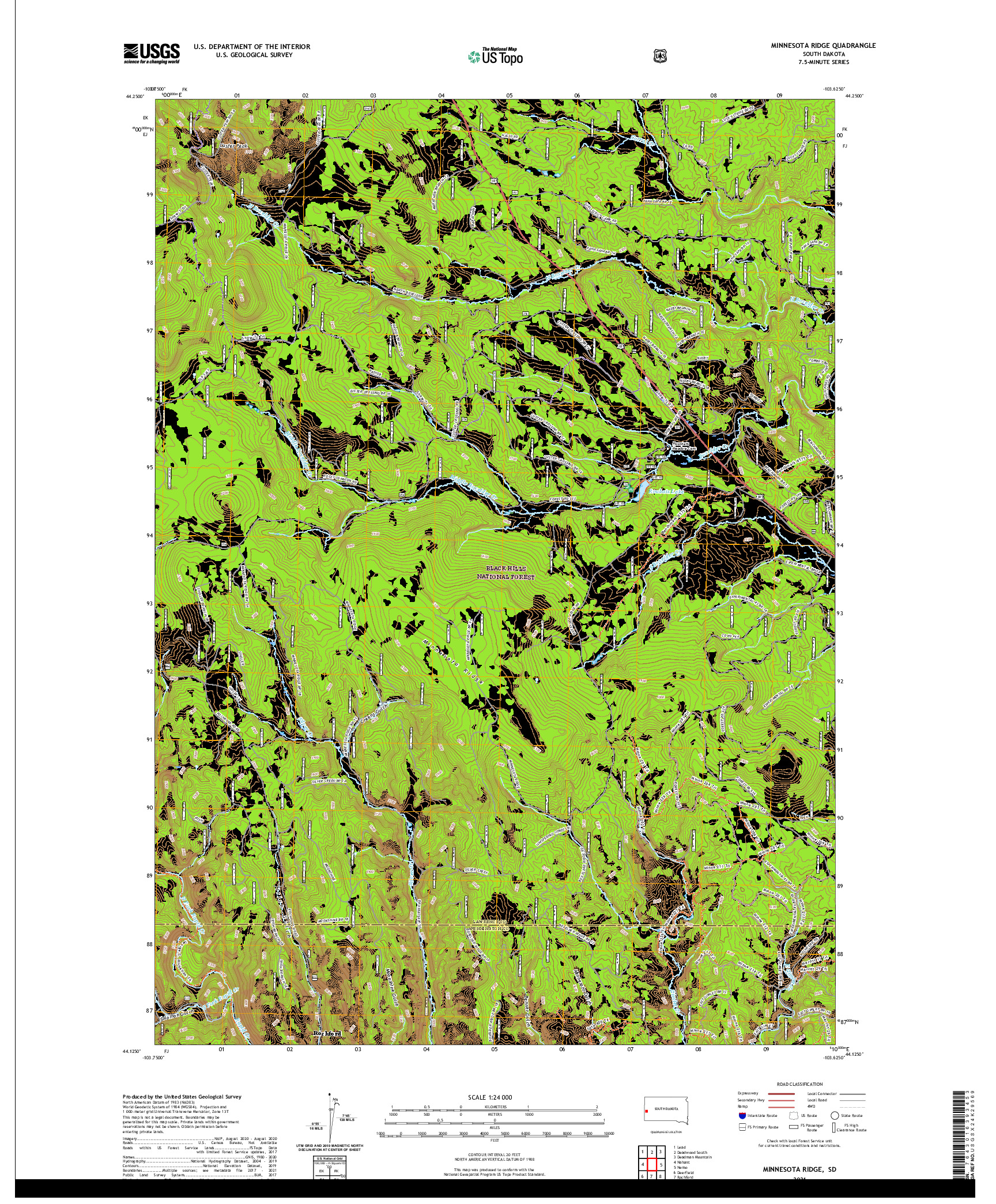 USGS US TOPO 7.5-MINUTE MAP FOR MINNESOTA RIDGE, SD 2021