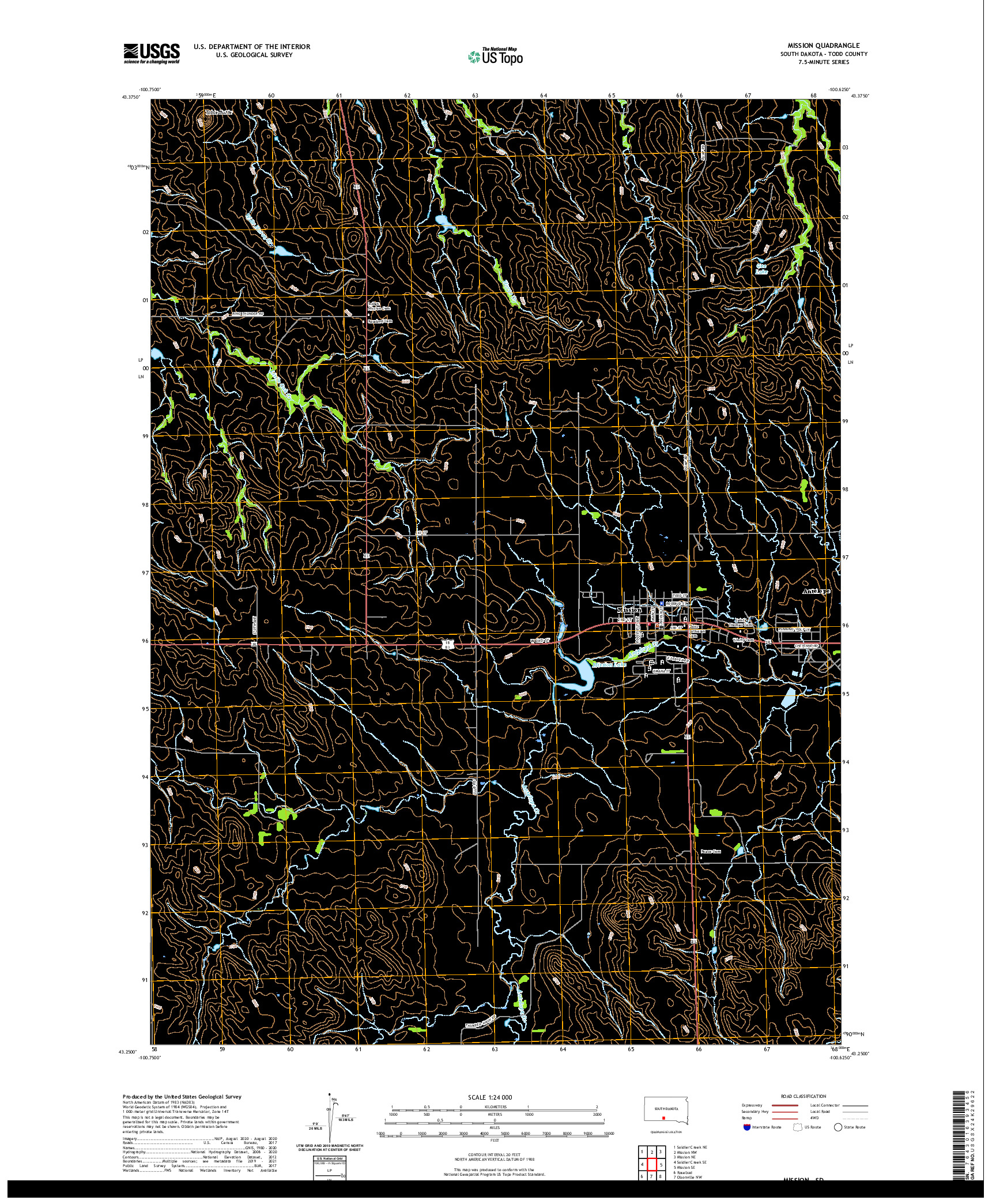 USGS US TOPO 7.5-MINUTE MAP FOR MISSION, SD 2021