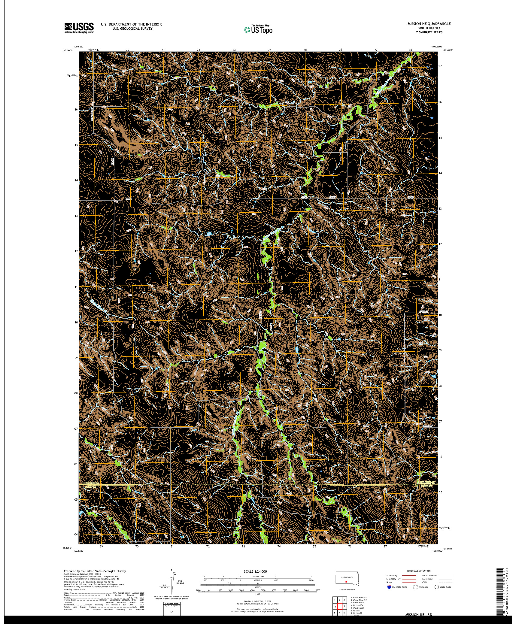 USGS US TOPO 7.5-MINUTE MAP FOR MISSION NE, SD 2021