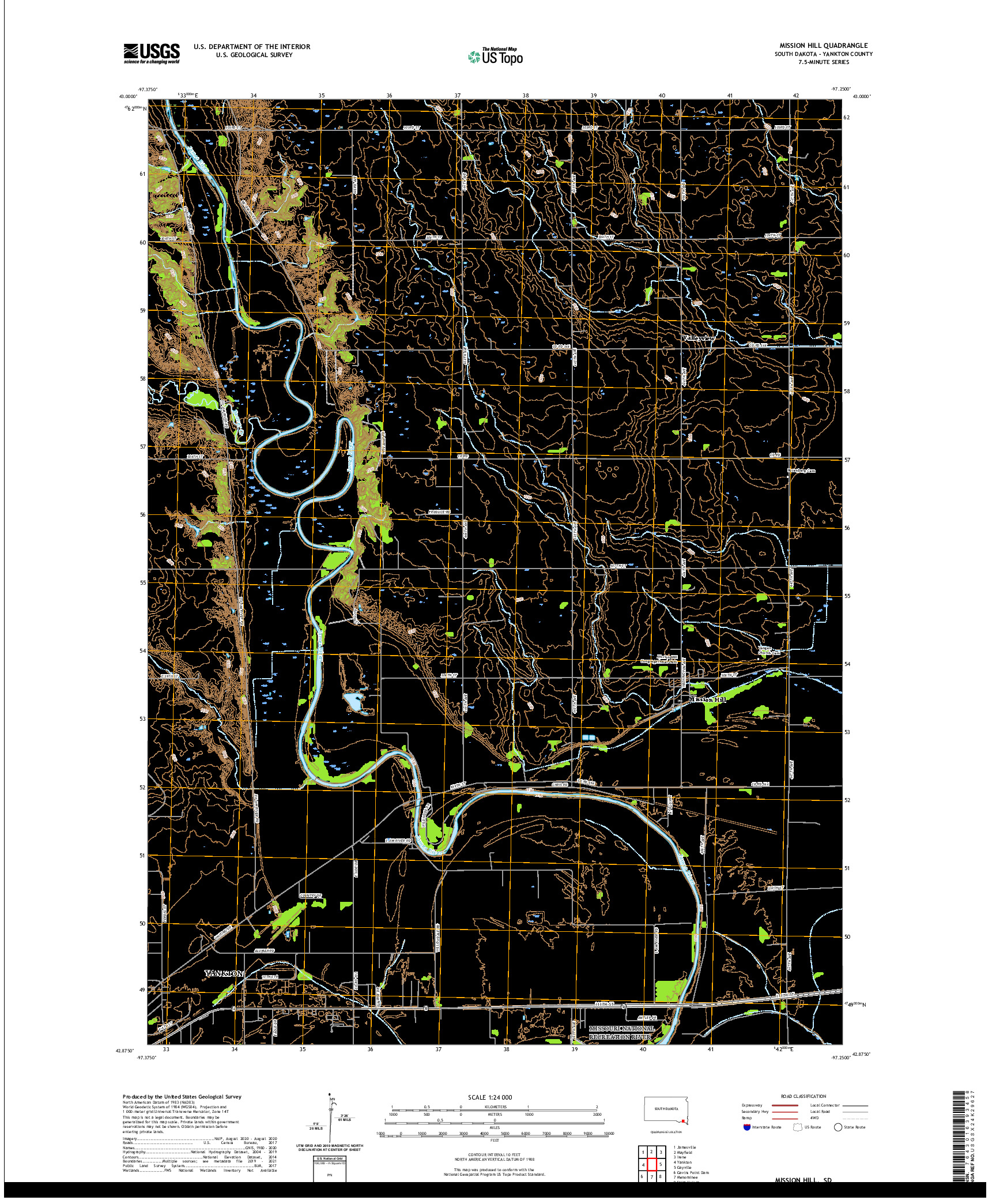 USGS US TOPO 7.5-MINUTE MAP FOR MISSION HILL, SD 2021