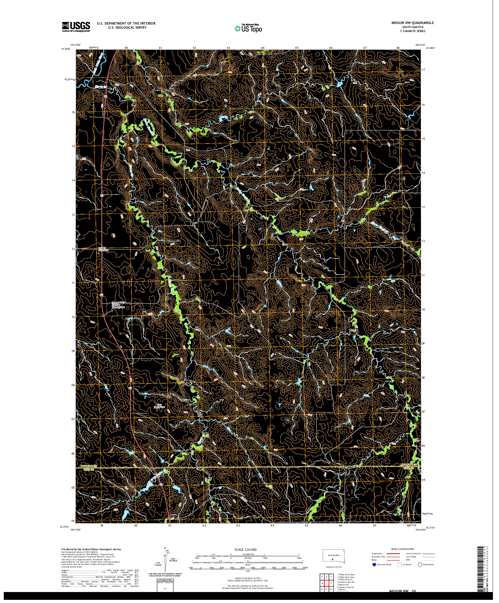 USGS US TOPO 7.5-MINUTE MAP FOR MISSION NW, SD 2021