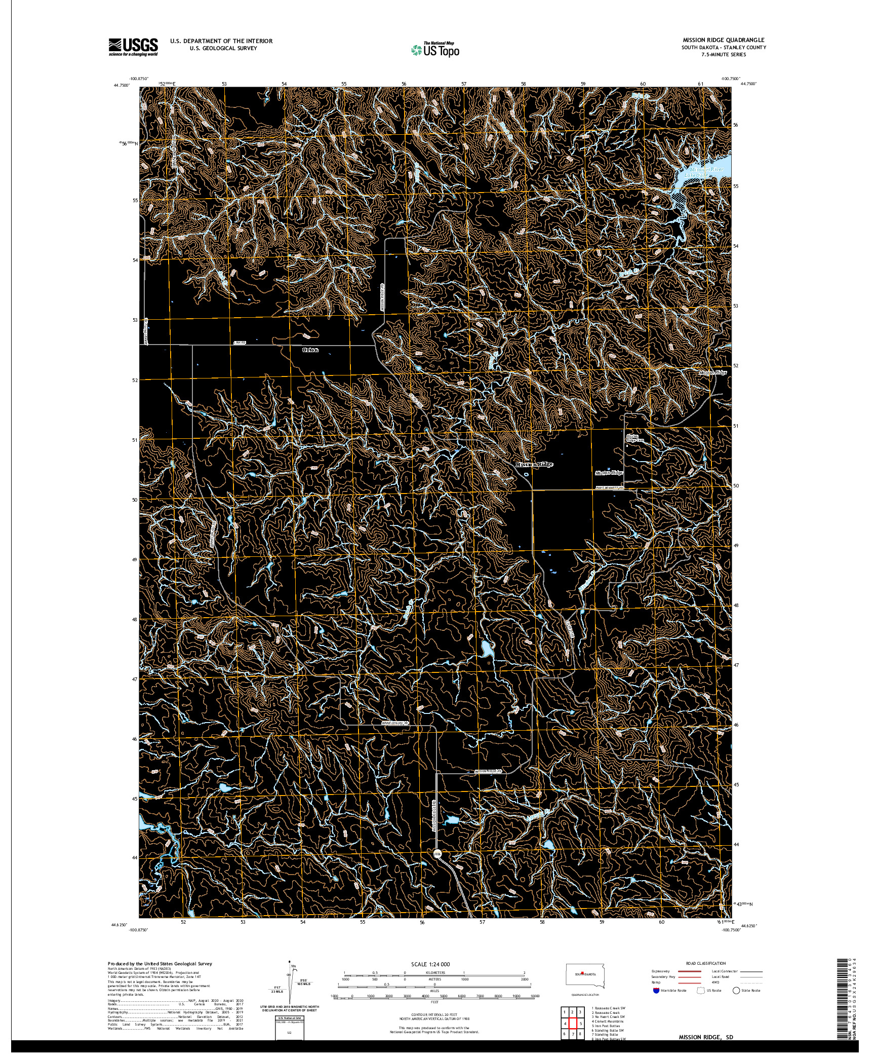 USGS US TOPO 7.5-MINUTE MAP FOR MISSION RIDGE, SD 2021