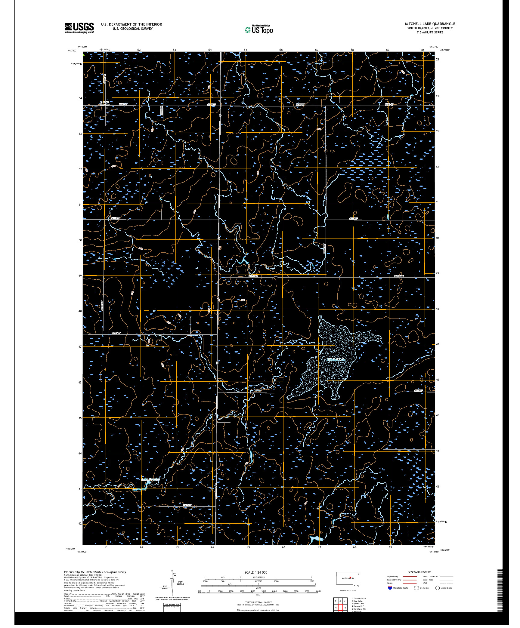 USGS US TOPO 7.5-MINUTE MAP FOR MITCHELL LAKE, SD 2021