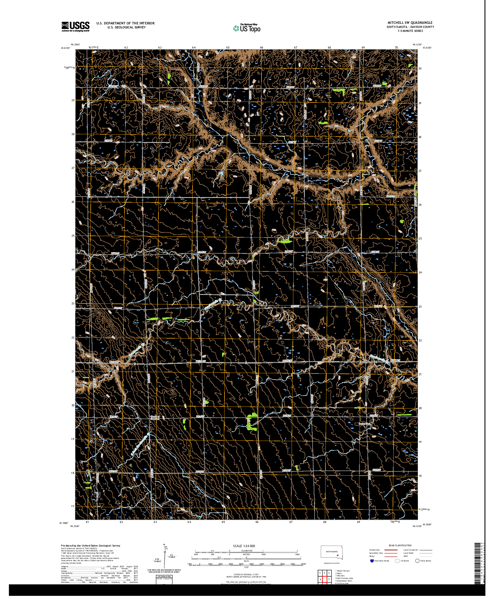 USGS US TOPO 7.5-MINUTE MAP FOR MITCHELL SW, SD 2021