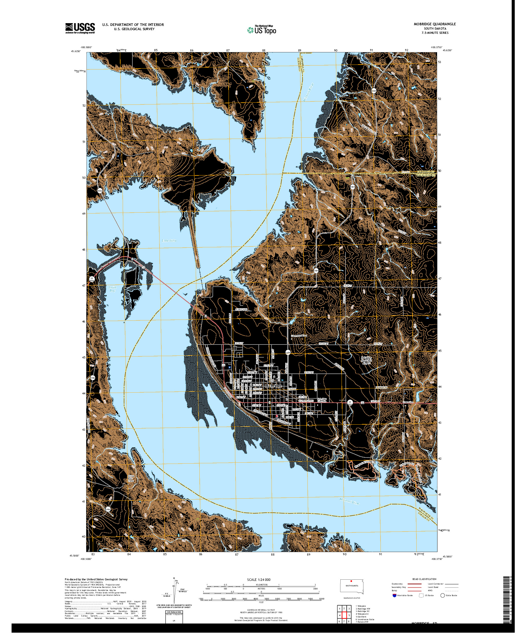 USGS US TOPO 7.5-MINUTE MAP FOR MOBRIDGE, SD 2021