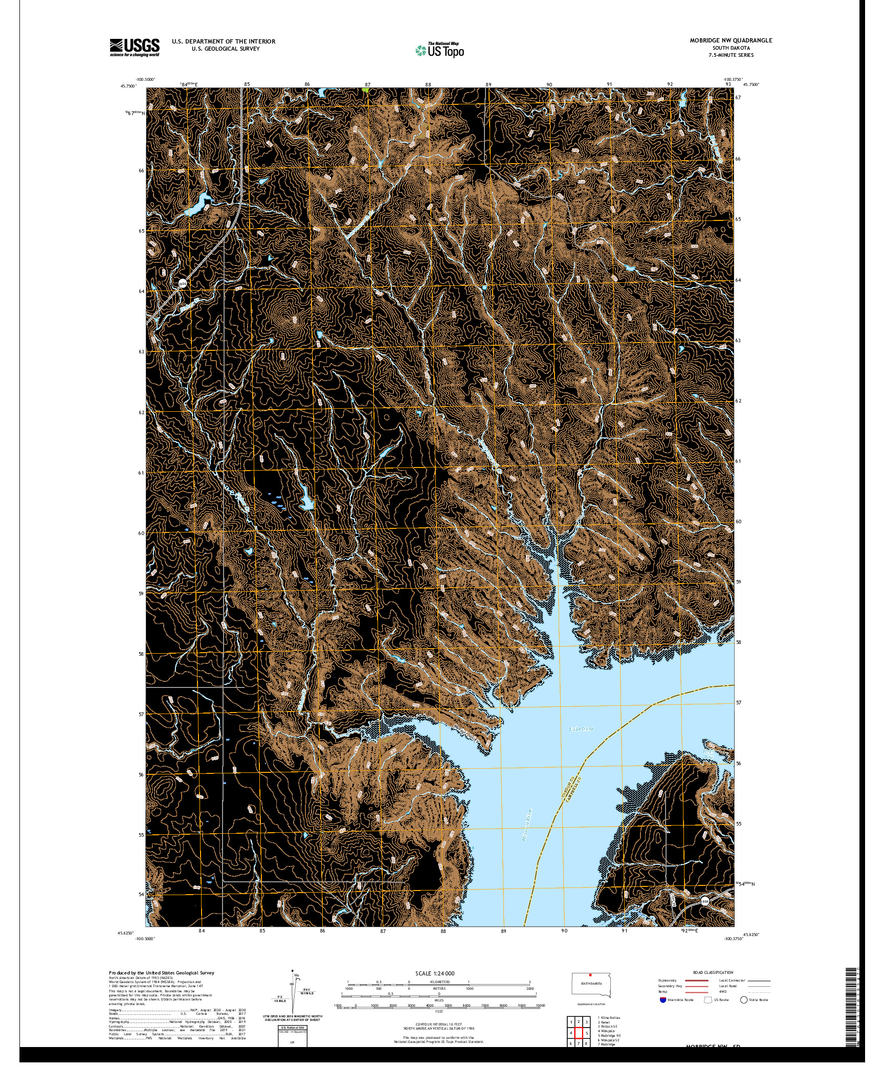 USGS US TOPO 7.5-MINUTE MAP FOR MOBRIDGE NW, SD 2021