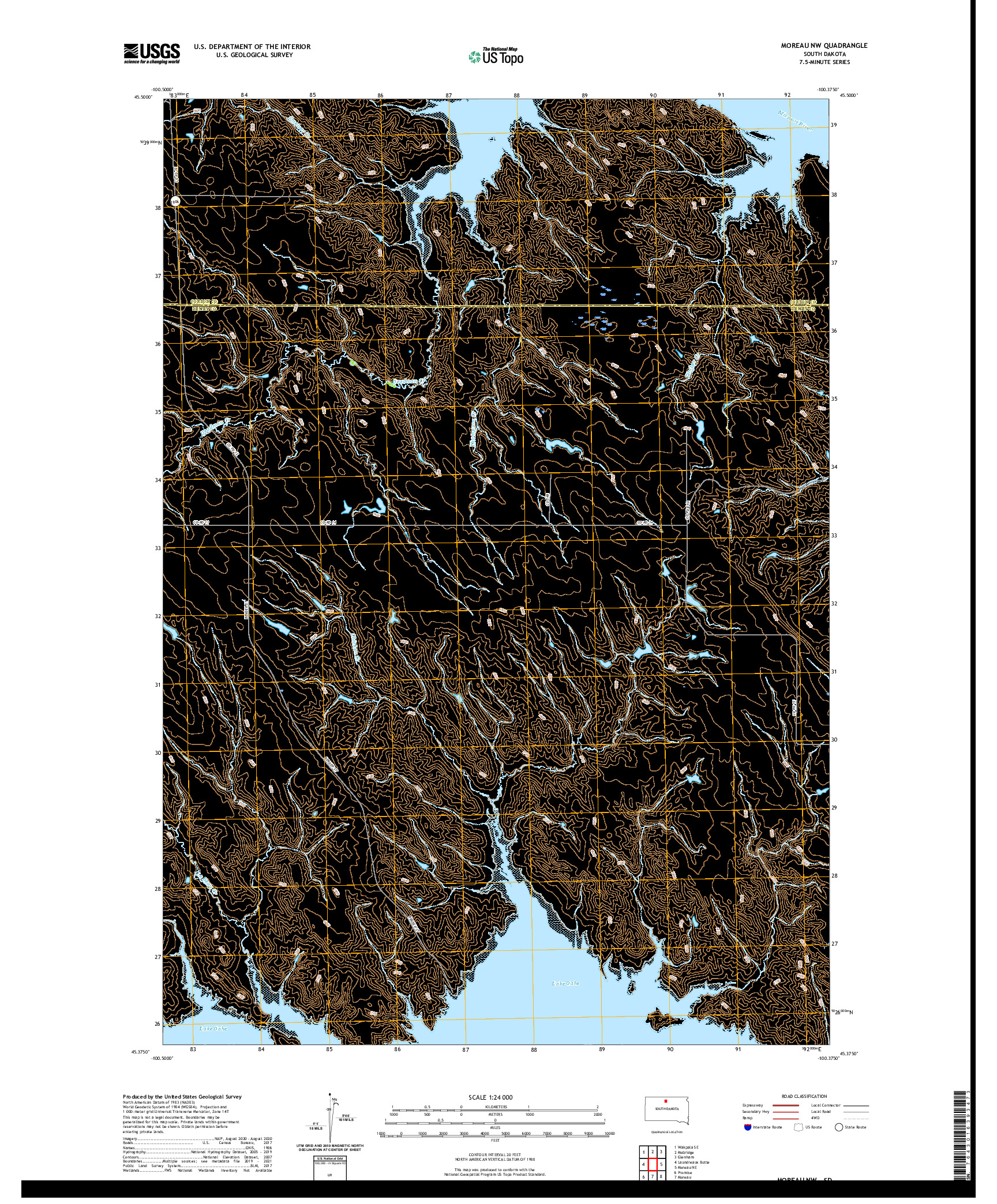 USGS US TOPO 7.5-MINUTE MAP FOR MOREAU NW, SD 2021