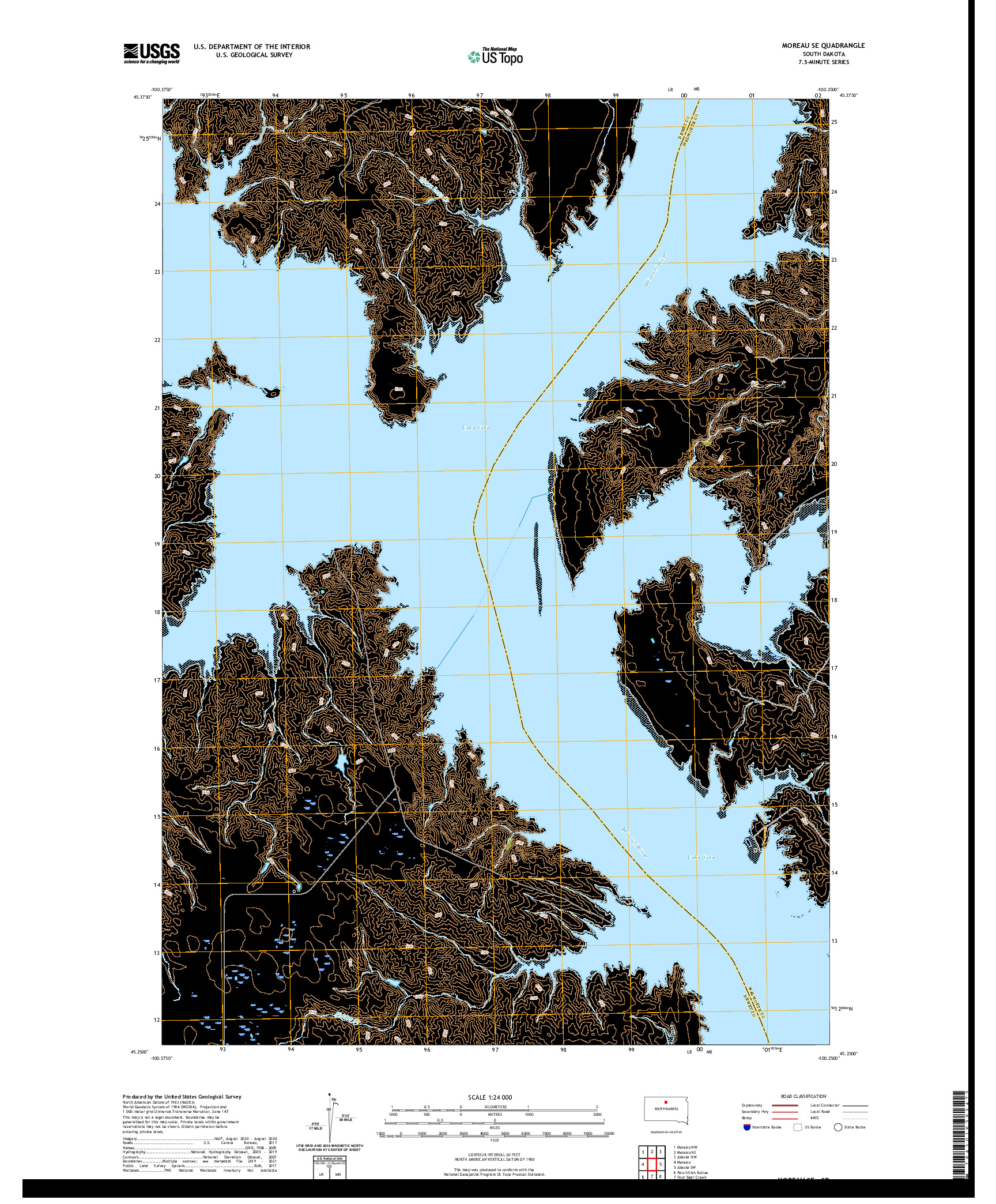 USGS US TOPO 7.5-MINUTE MAP FOR MOREAU SE, SD 2021