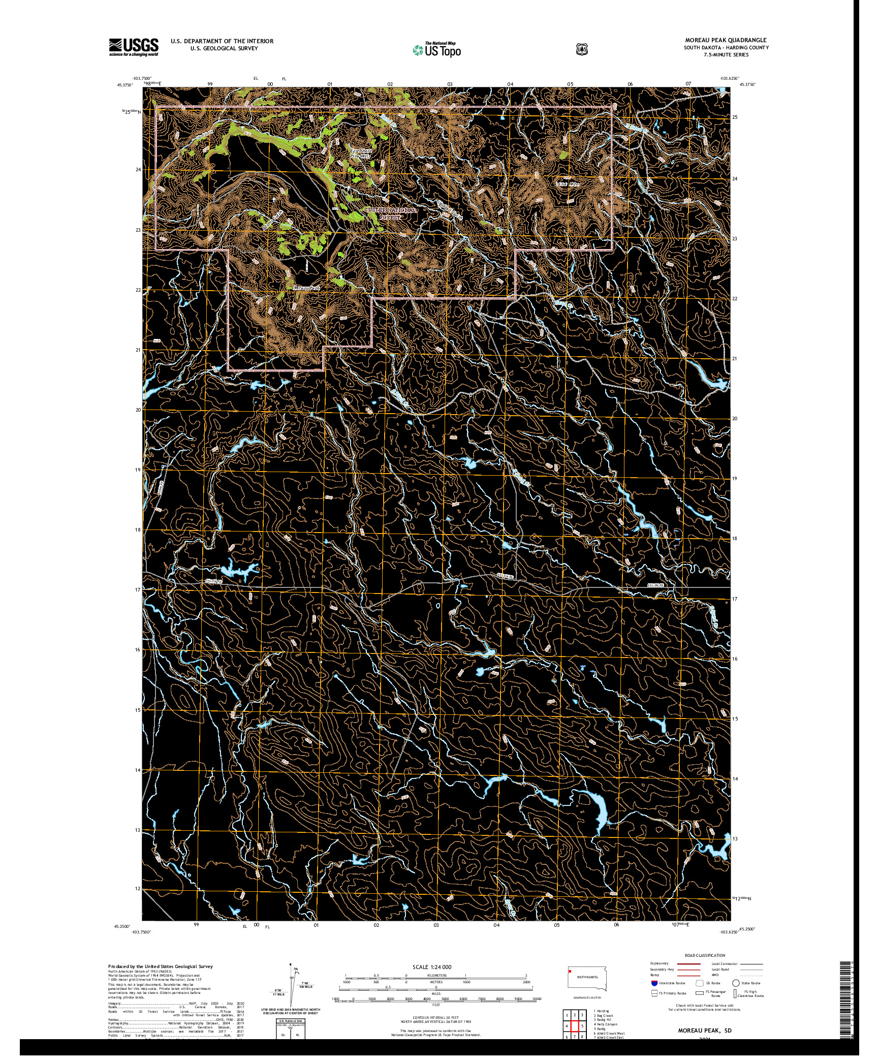 USGS US TOPO 7.5-MINUTE MAP FOR MOREAU PEAK, SD 2021