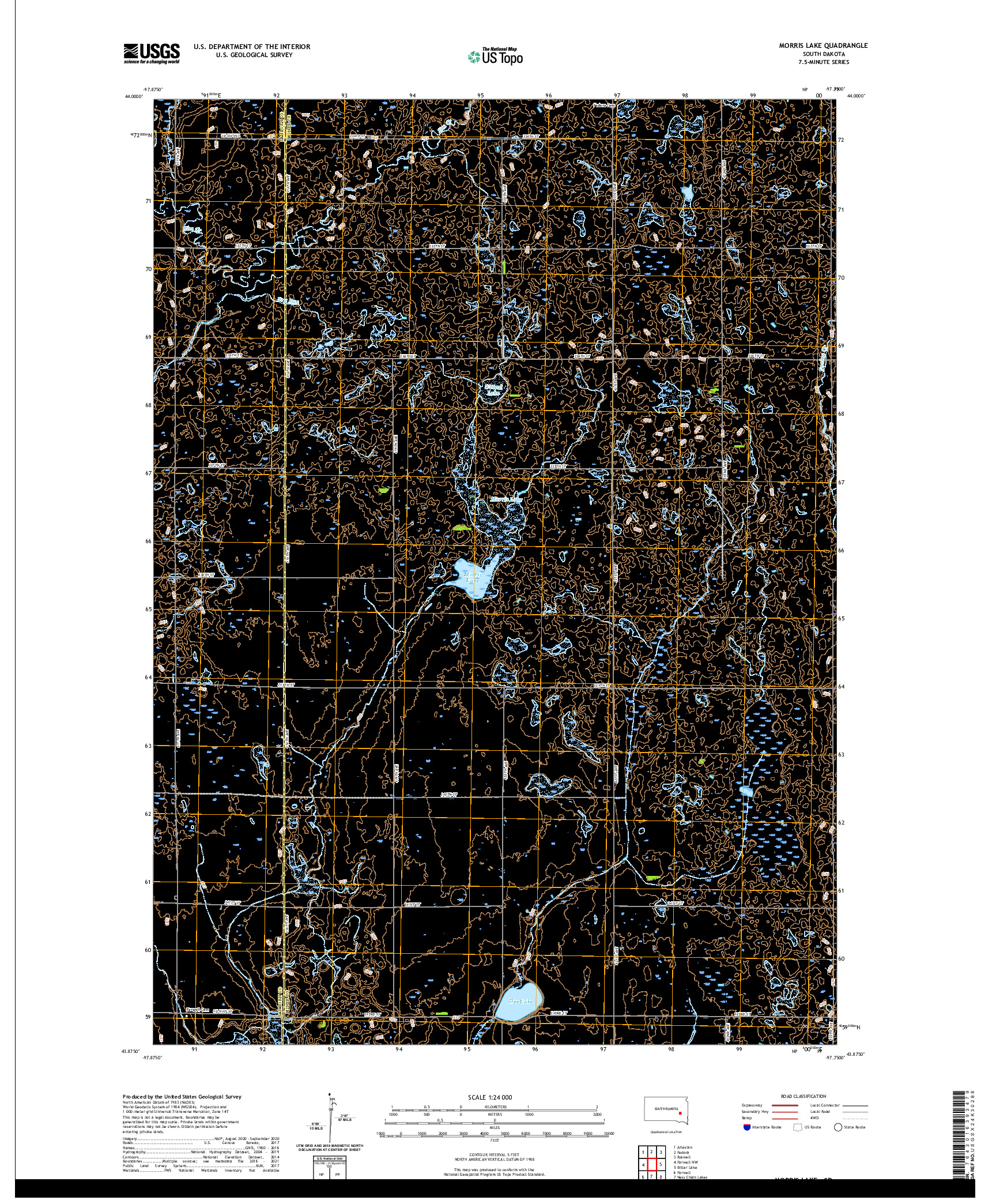 USGS US TOPO 7.5-MINUTE MAP FOR MORRIS LAKE, SD 2021