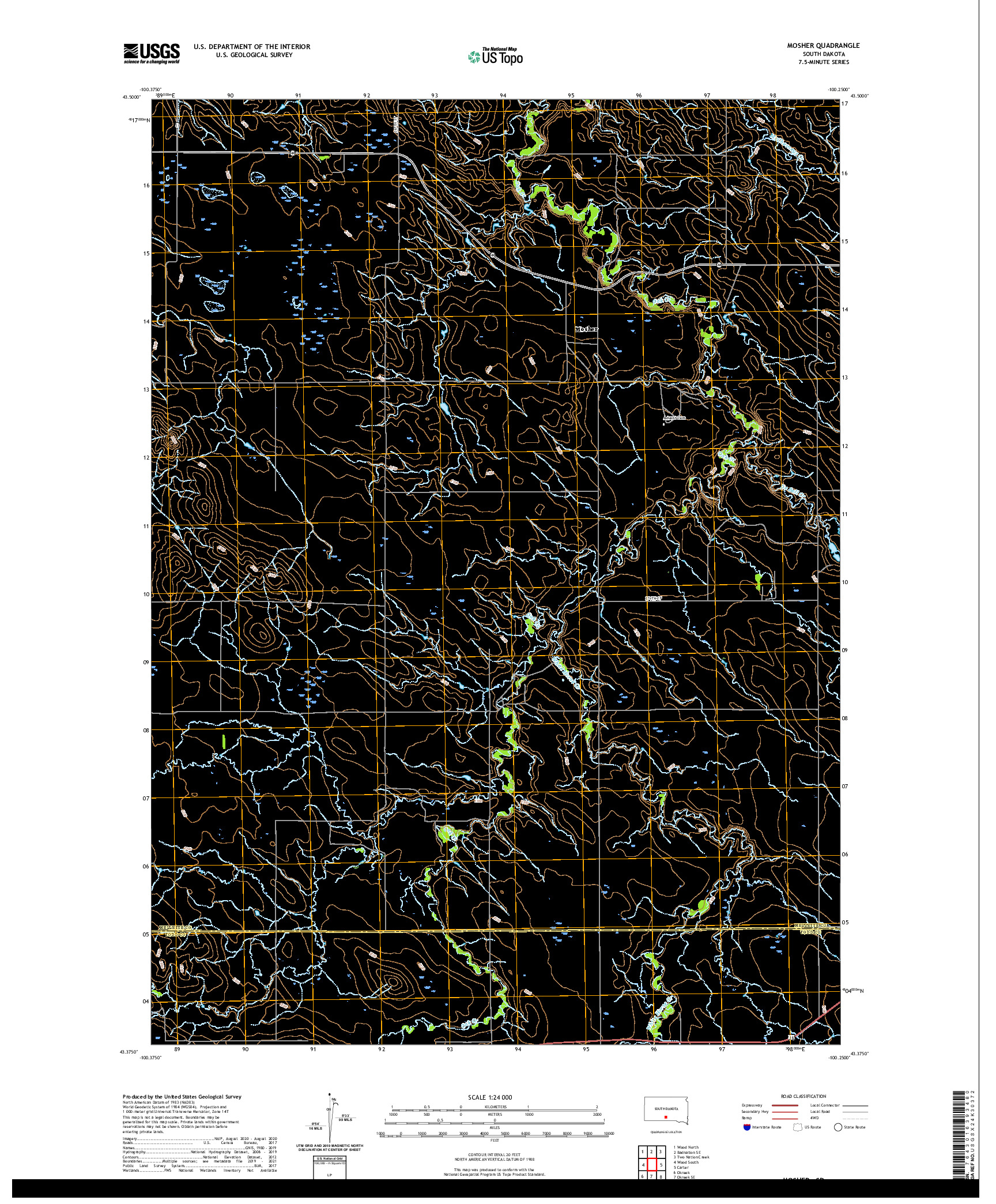 USGS US TOPO 7.5-MINUTE MAP FOR MOSHER, SD 2021