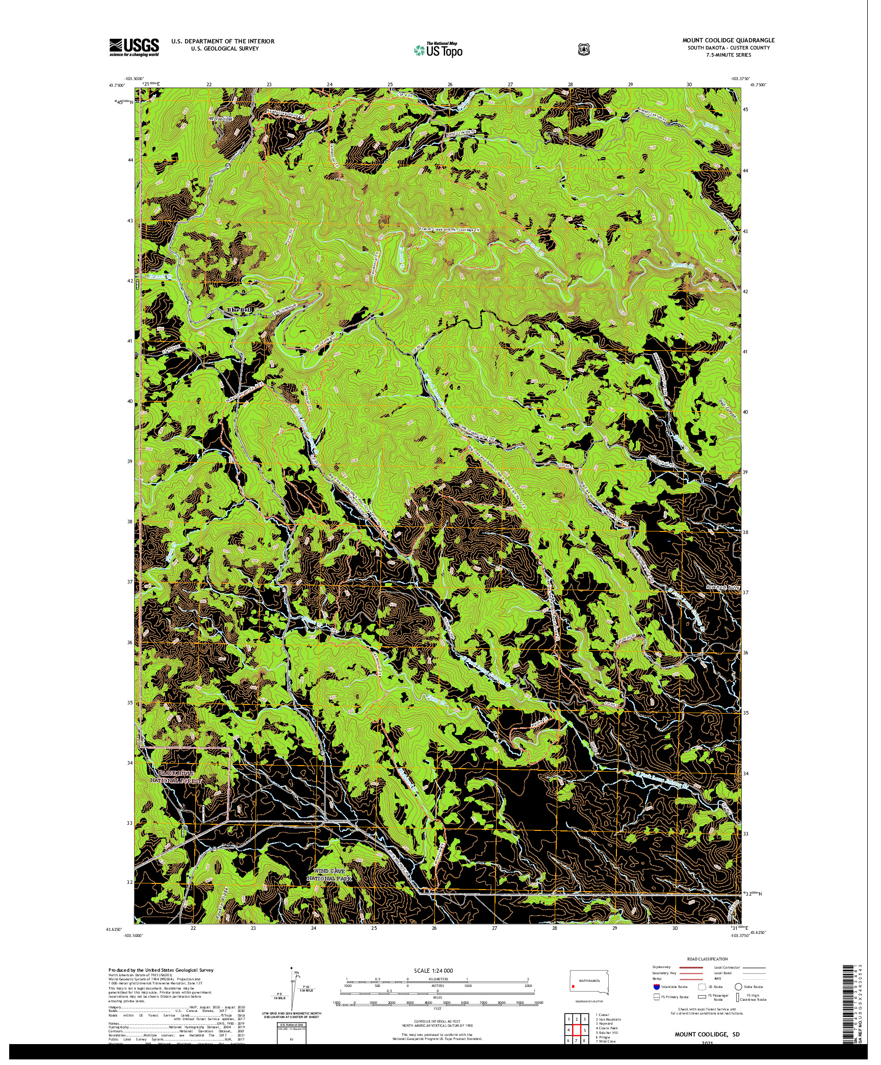 USGS US TOPO 7.5-MINUTE MAP FOR MOUNT COOLIDGE, SD 2021