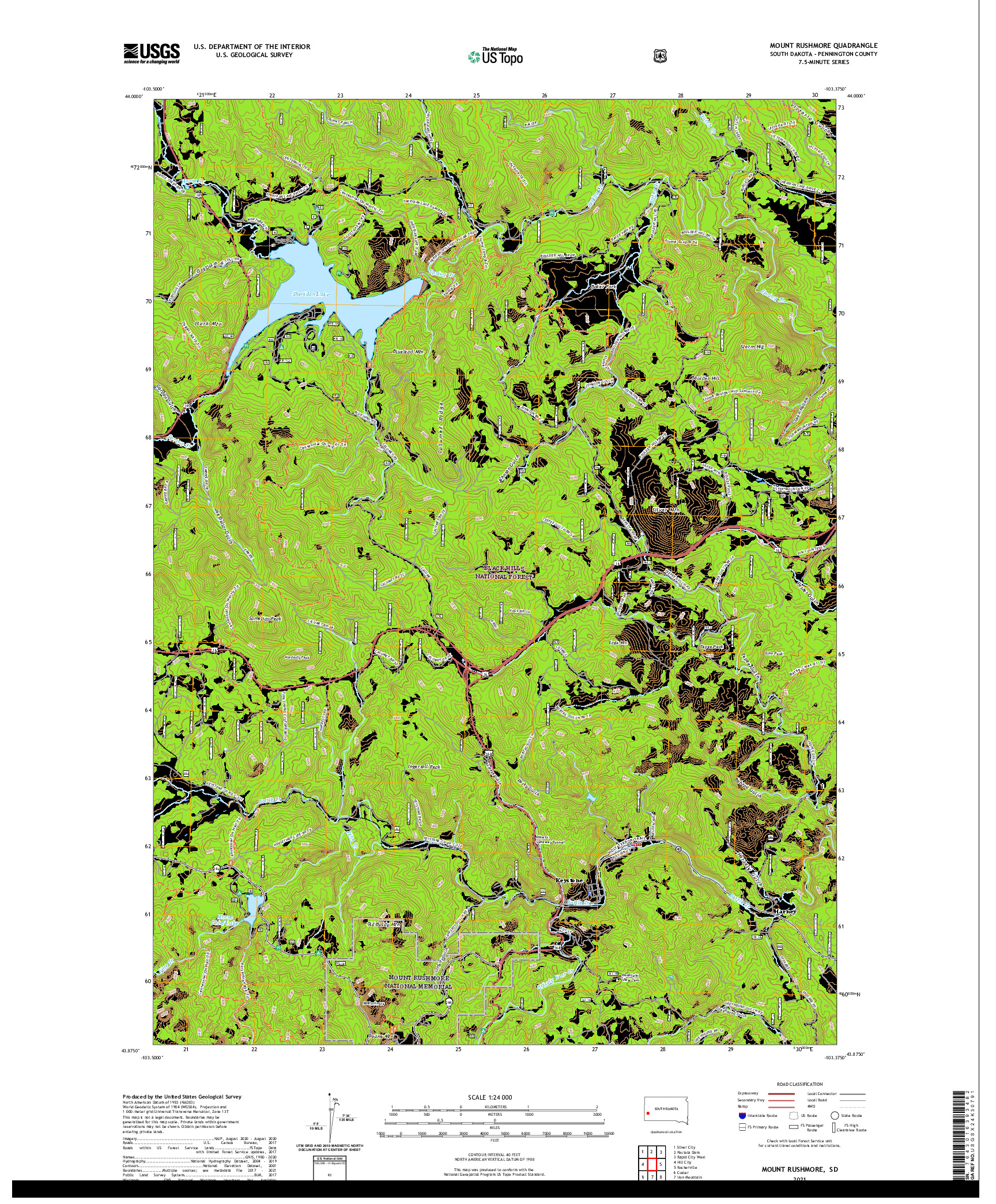 USGS US TOPO 7.5-MINUTE MAP FOR MOUNT RUSHMORE, SD 2021