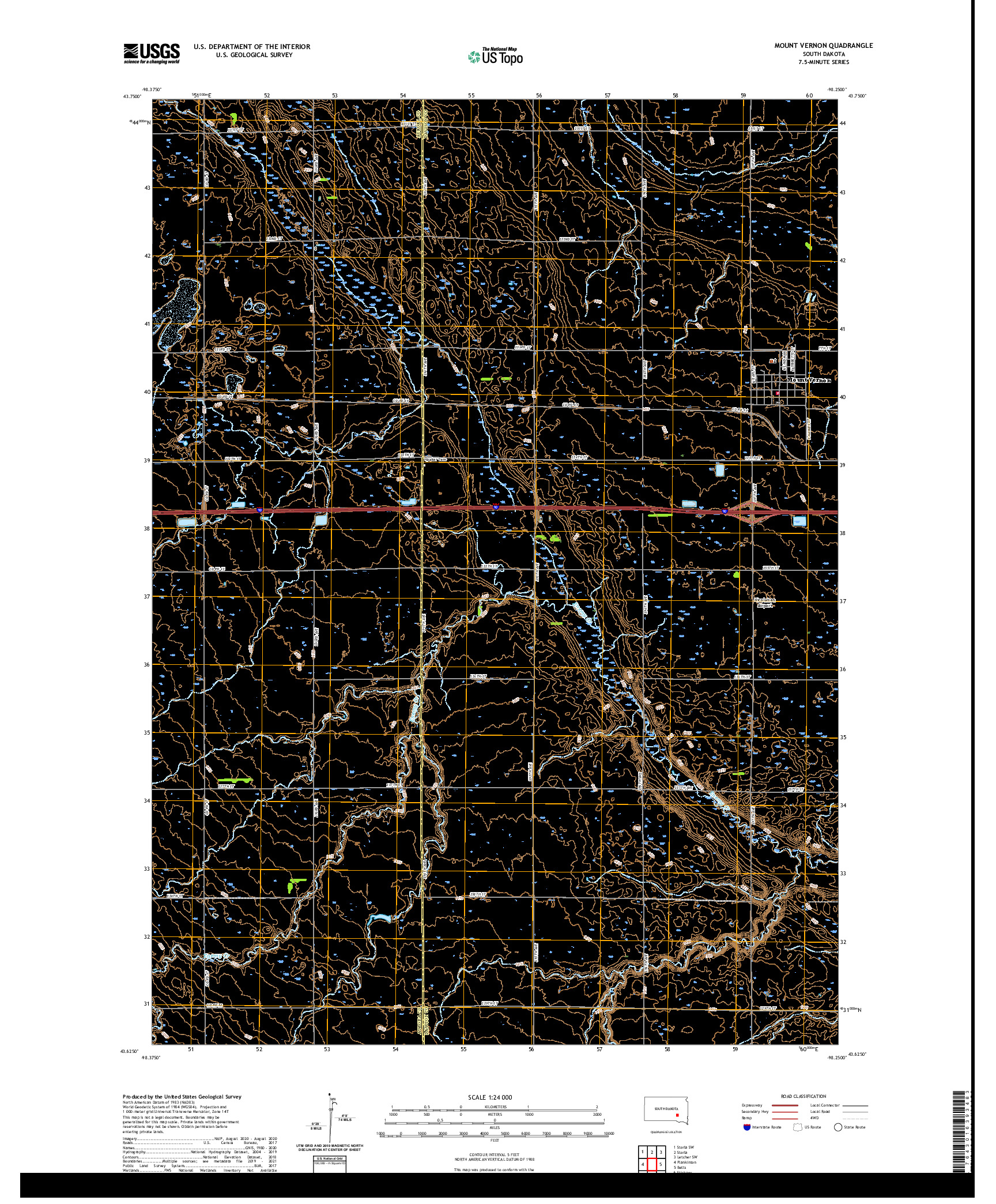 USGS US TOPO 7.5-MINUTE MAP FOR MOUNT VERNON, SD 2021