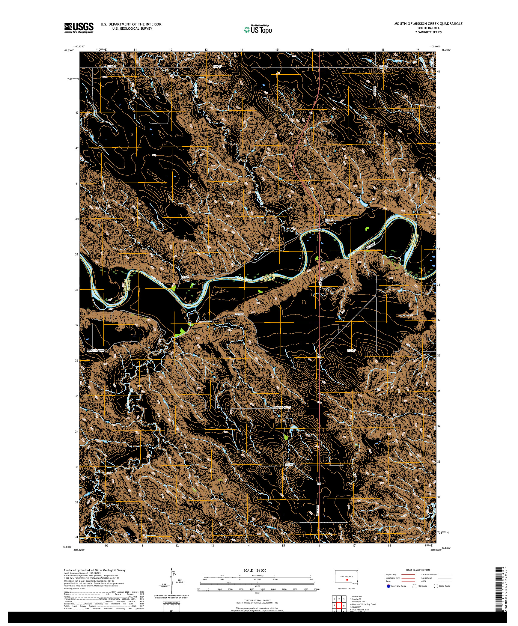 USGS US TOPO 7.5-MINUTE MAP FOR MOUTH OF MISSION CREEK, SD 2021