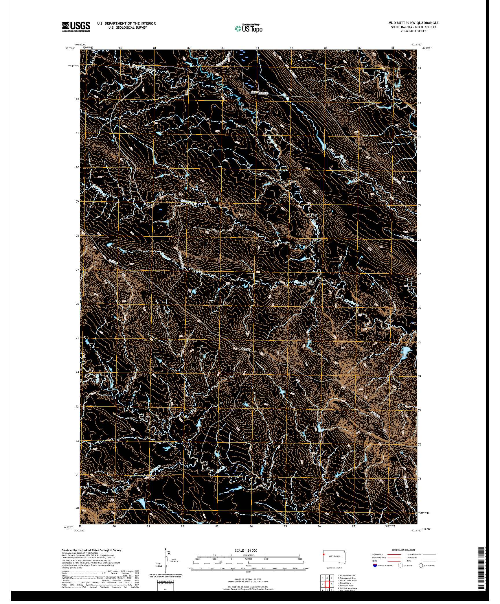 USGS US TOPO 7.5-MINUTE MAP FOR MUD BUTTES NW, SD 2021