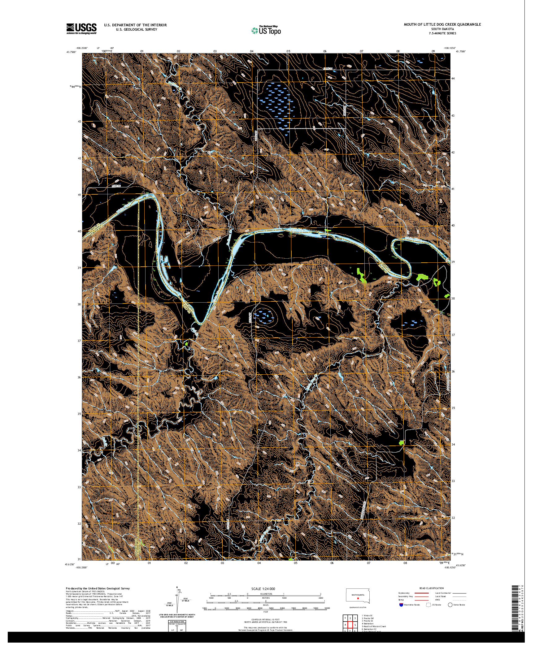 USGS US TOPO 7.5-MINUTE MAP FOR MOUTH OF LITTLE DOG CREEK, SD 2021