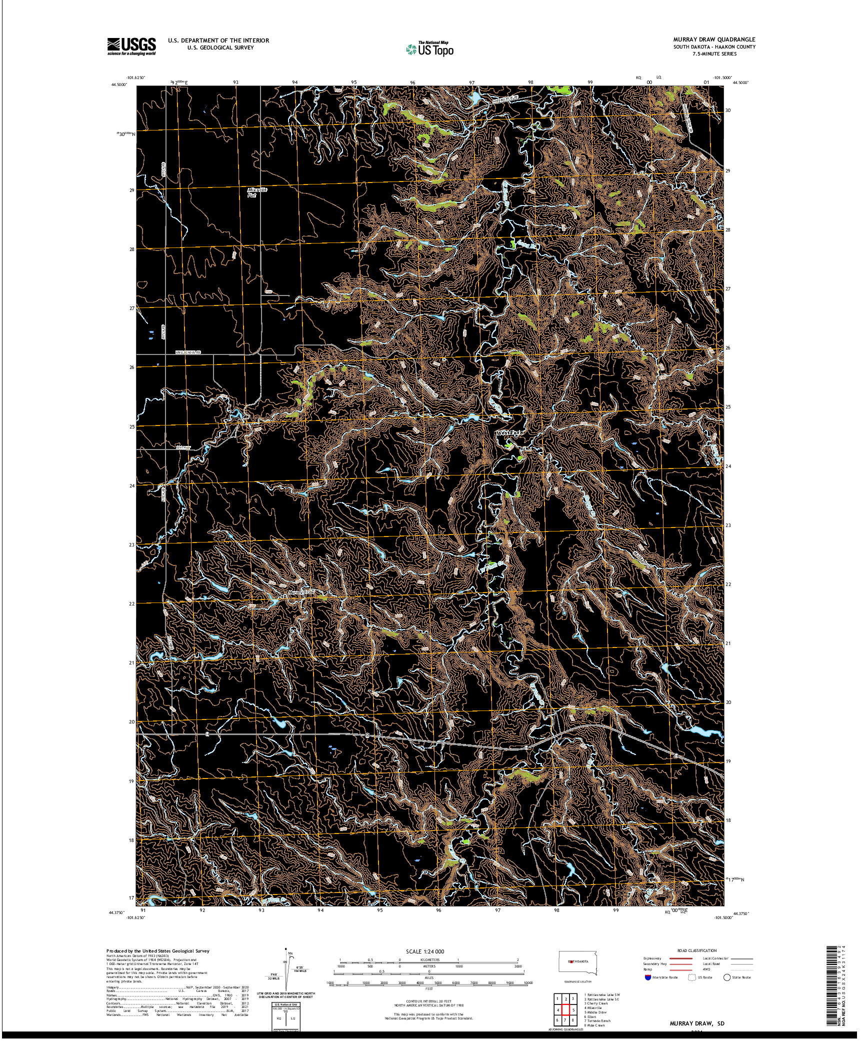 USGS US TOPO 7.5-MINUTE MAP FOR MURRAY DRAW, SD 2021