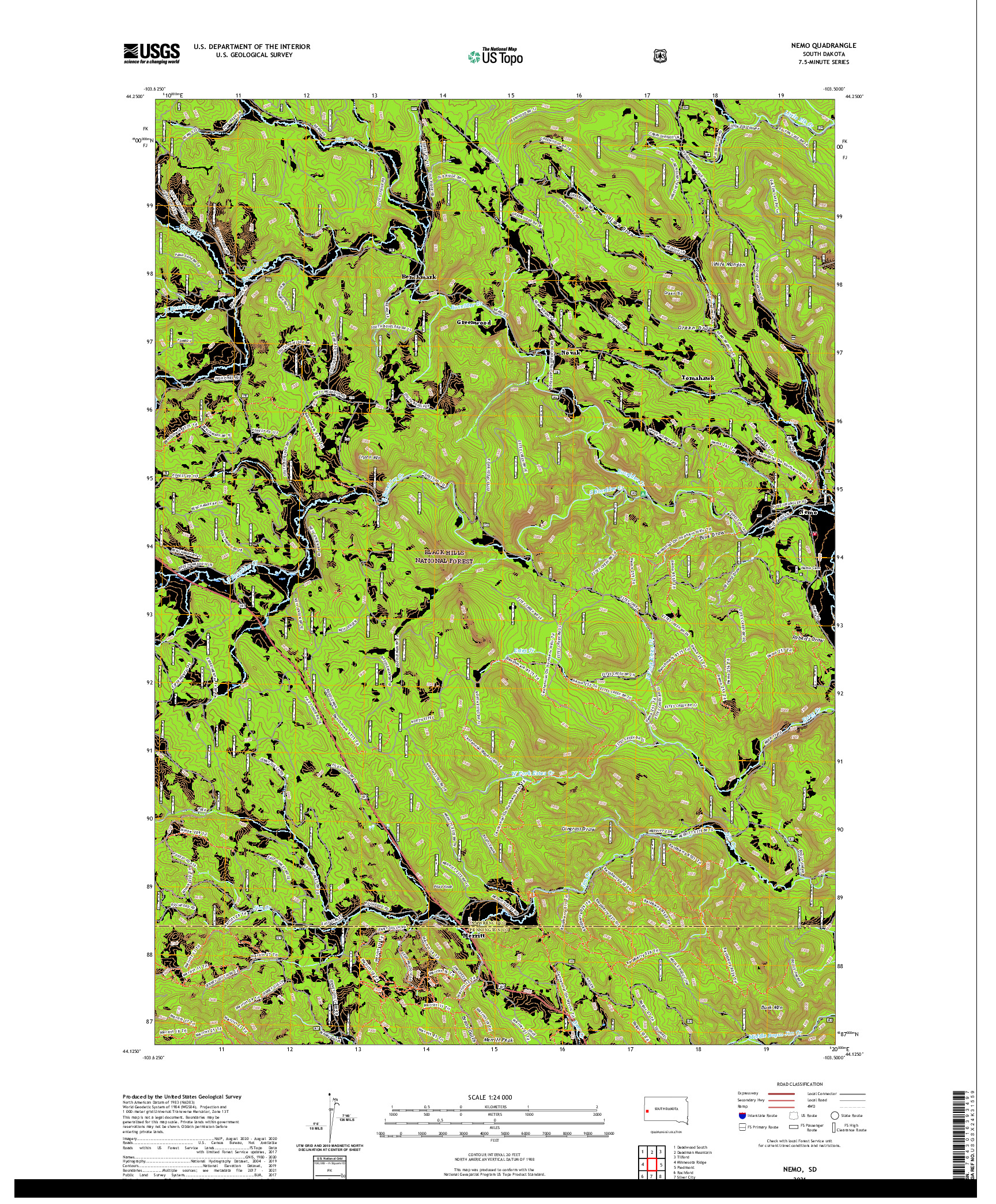 USGS US TOPO 7.5-MINUTE MAP FOR NEMO, SD 2021