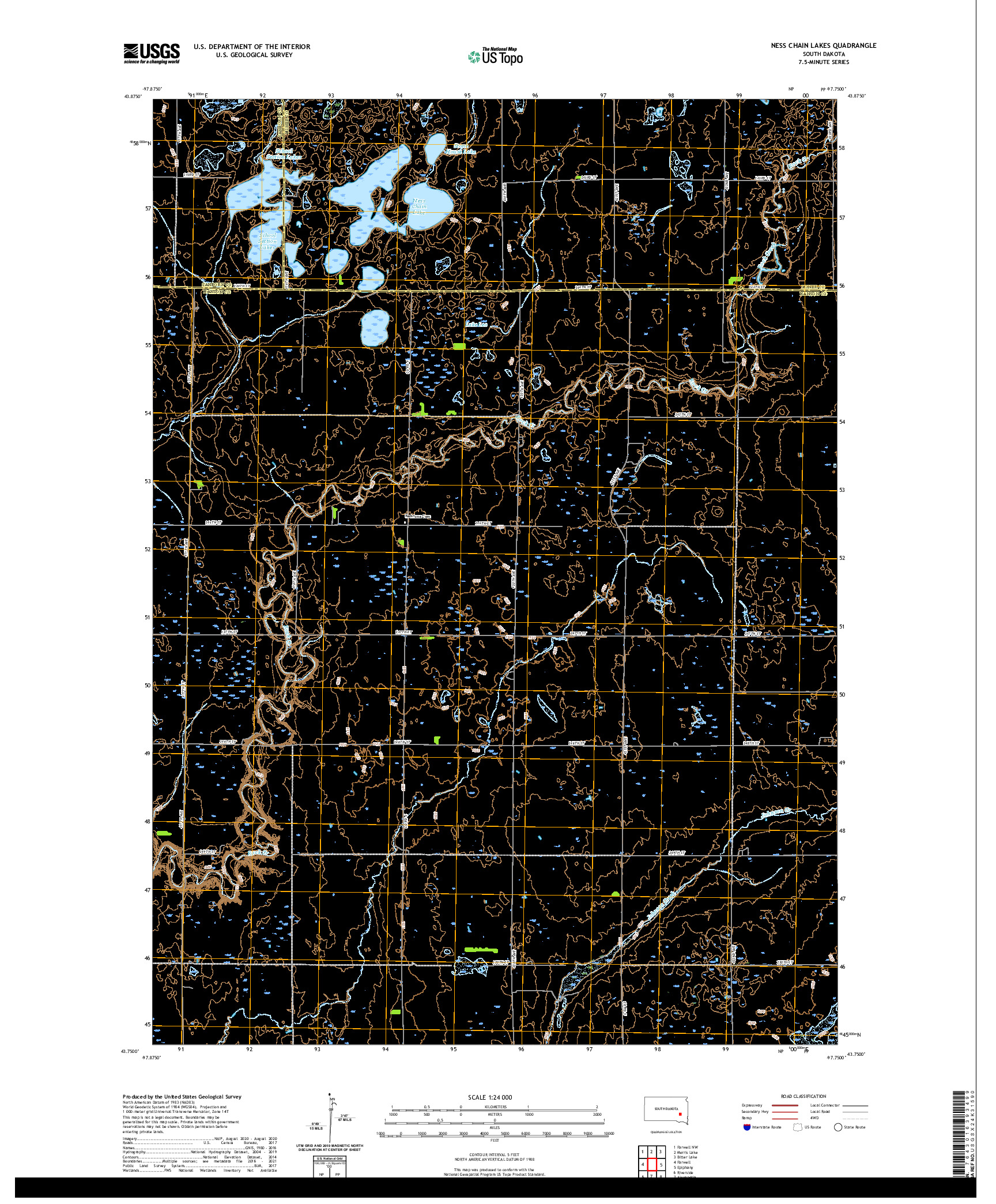 USGS US TOPO 7.5-MINUTE MAP FOR NESS CHAIN LAKES, SD 2021