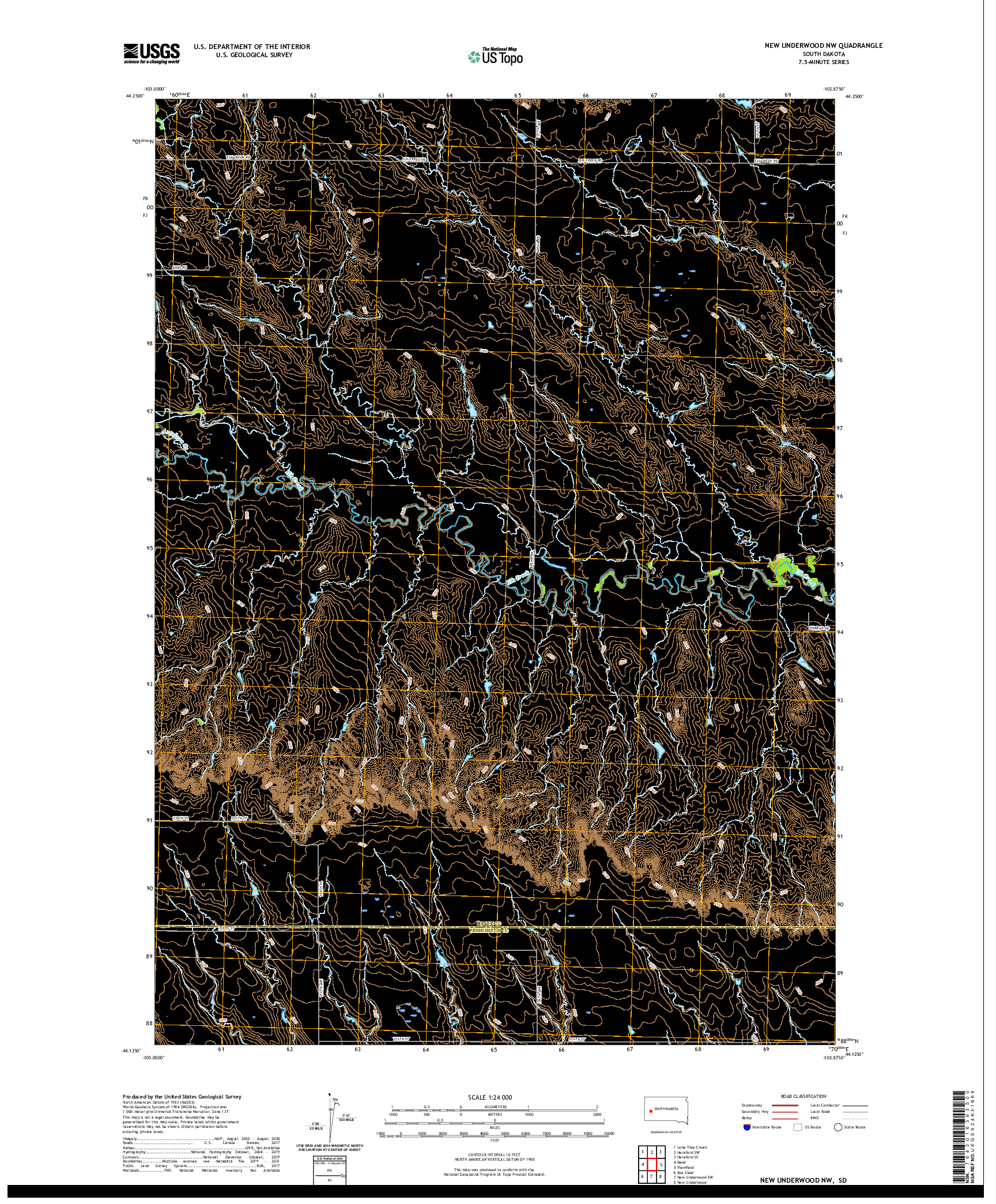 USGS US TOPO 7.5-MINUTE MAP FOR NEW UNDERWOOD NW, SD 2021