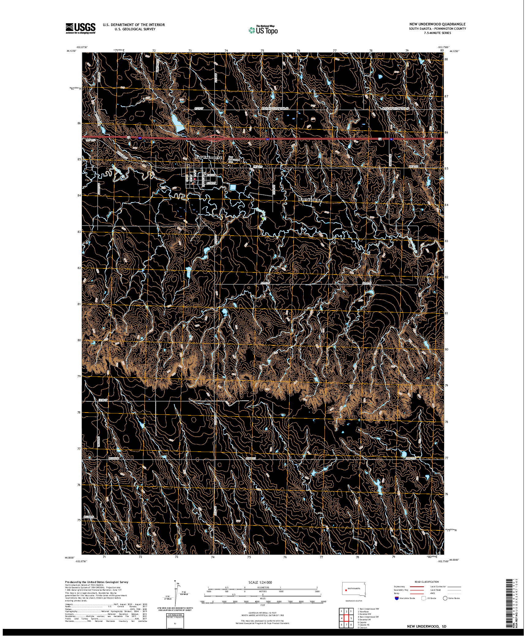 USGS US TOPO 7.5-MINUTE MAP FOR NEW UNDERWOOD, SD 2021