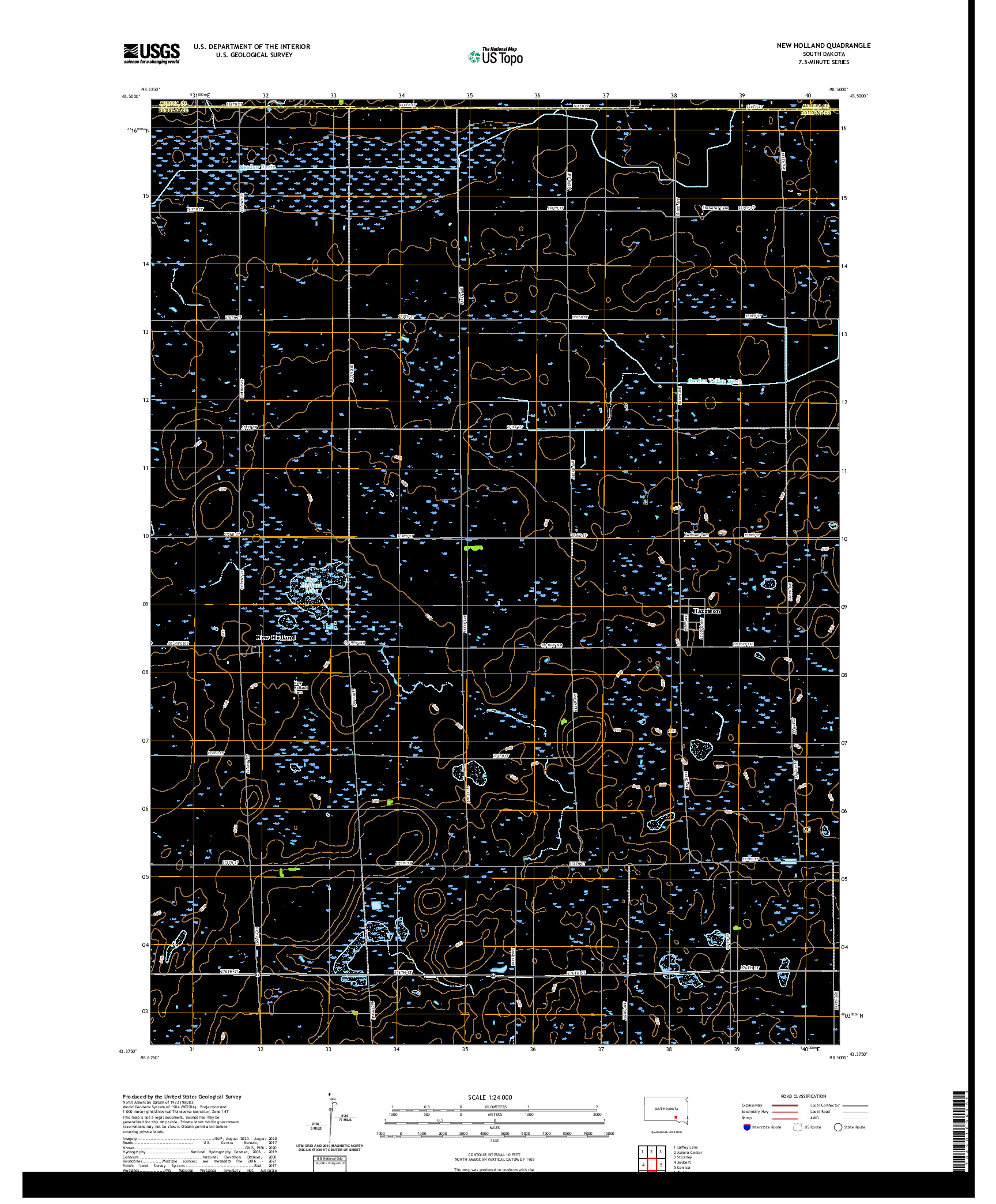 USGS US TOPO 7.5-MINUTE MAP FOR NEW HOLLAND, SD 2021