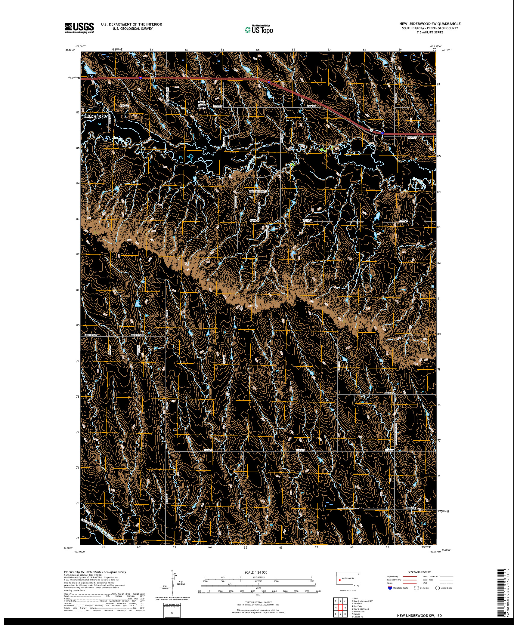USGS US TOPO 7.5-MINUTE MAP FOR NEW UNDERWOOD SW, SD 2021