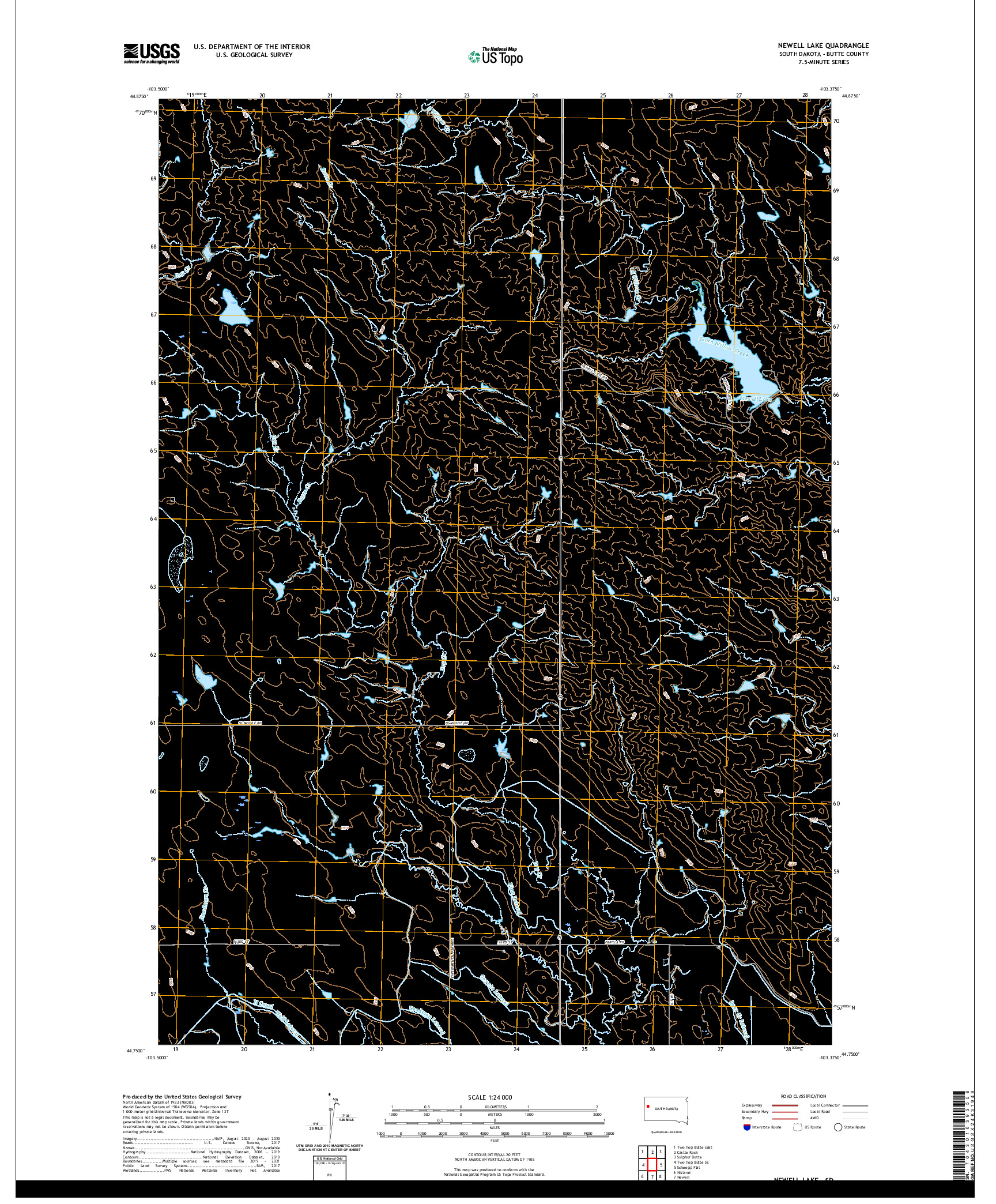 USGS US TOPO 7.5-MINUTE MAP FOR NEWELL LAKE, SD 2021