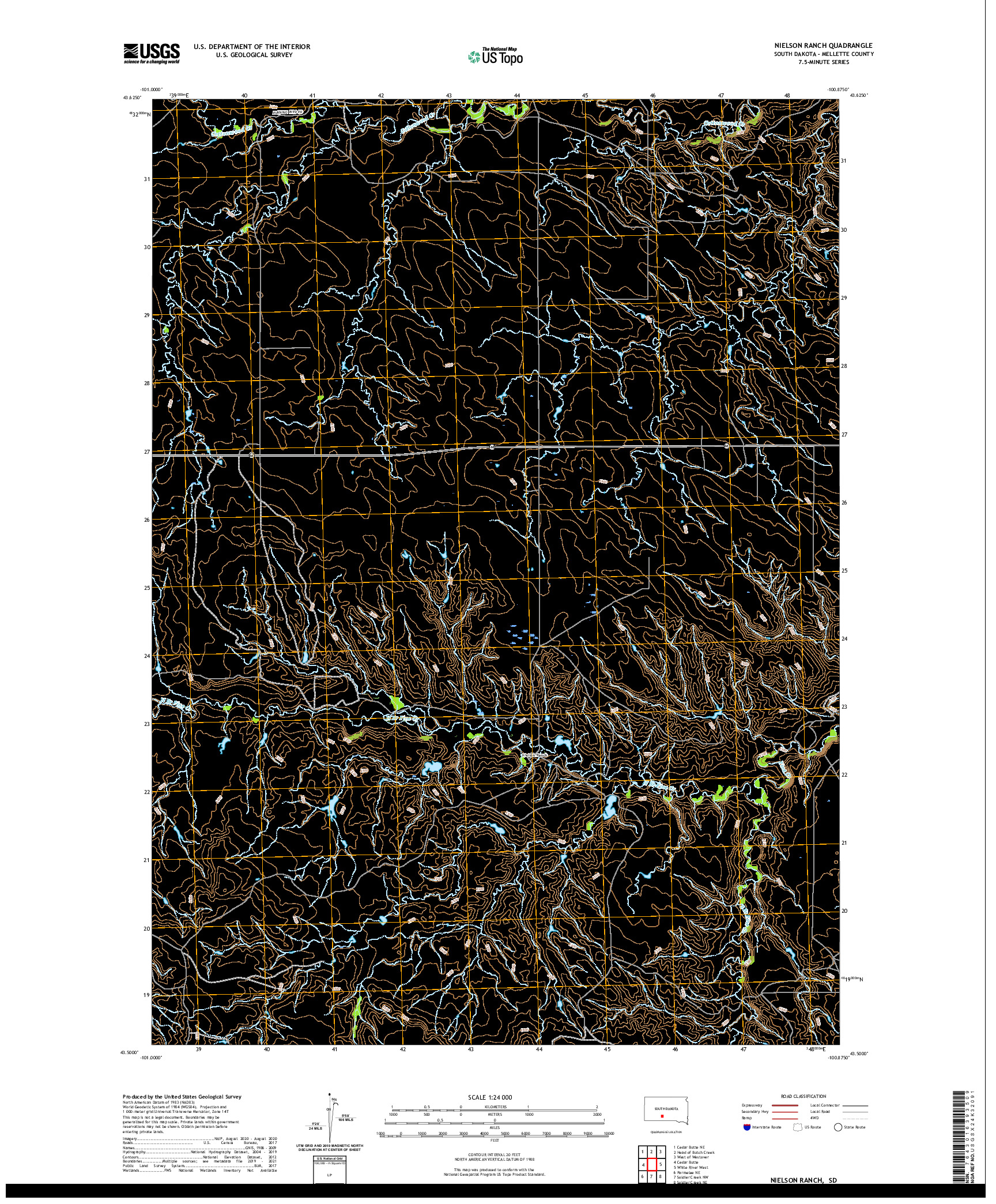 USGS US TOPO 7.5-MINUTE MAP FOR NIELSON RANCH, SD 2021