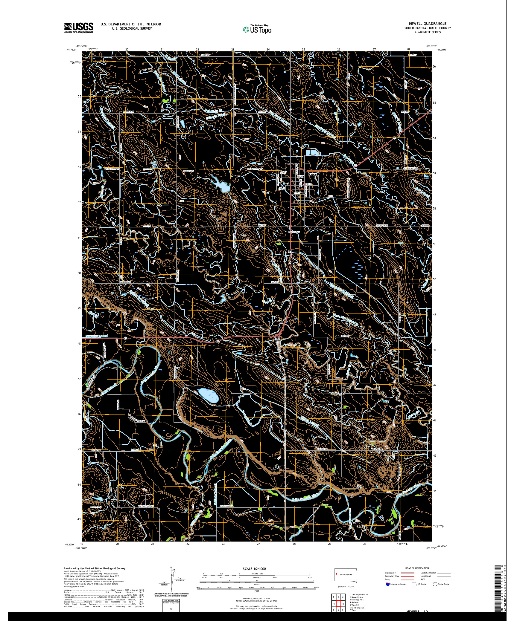 USGS US TOPO 7.5-MINUTE MAP FOR NEWELL, SD 2021