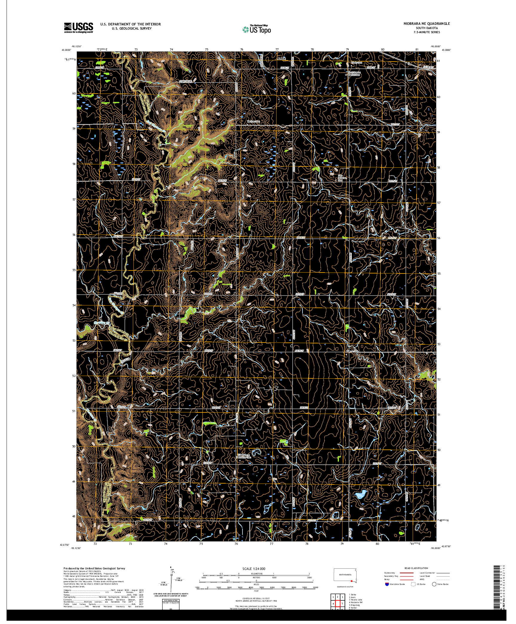 USGS US TOPO 7.5-MINUTE MAP FOR NIOBRARA NE, SD 2021