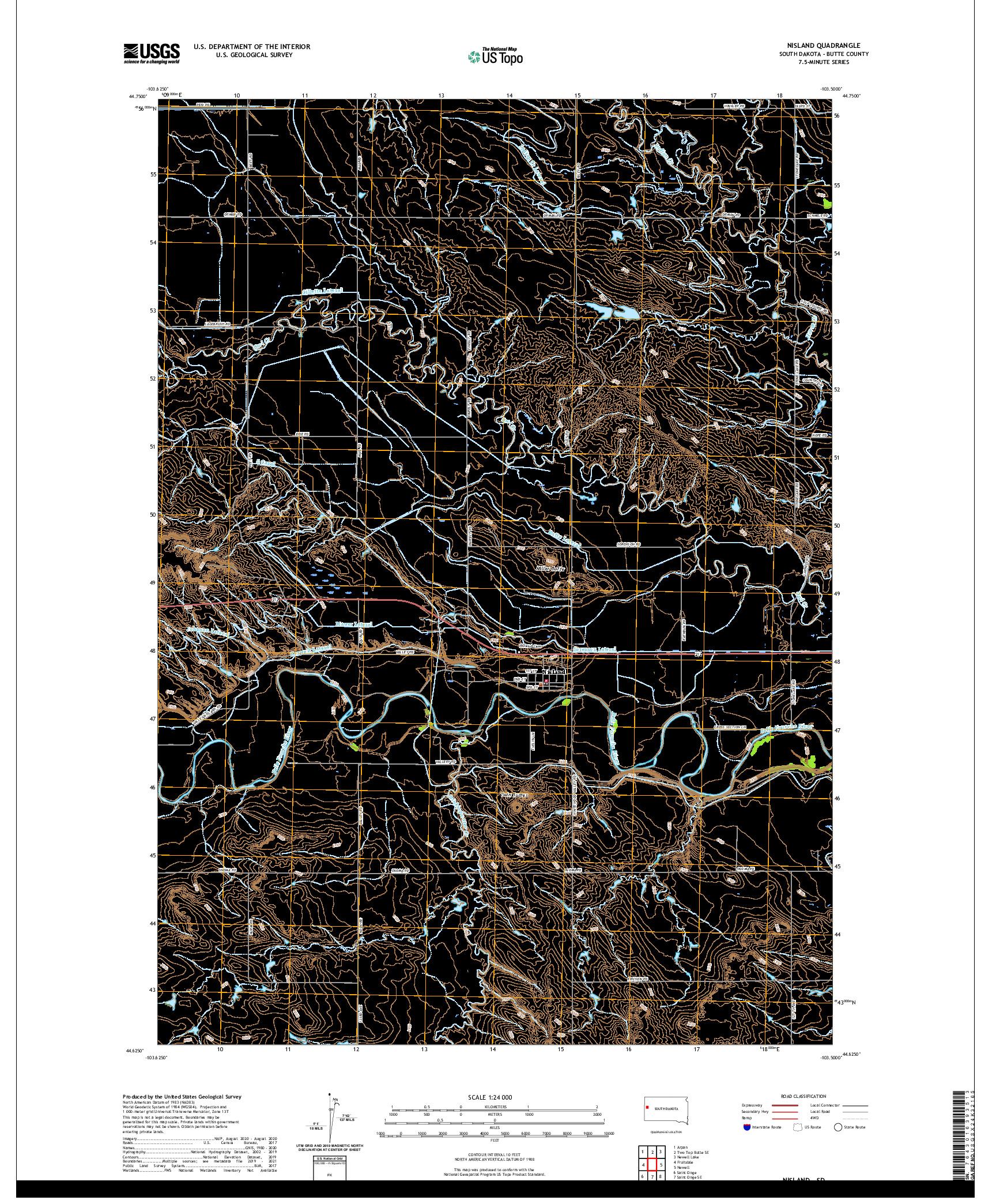 USGS US TOPO 7.5-MINUTE MAP FOR NISLAND, SD 2021