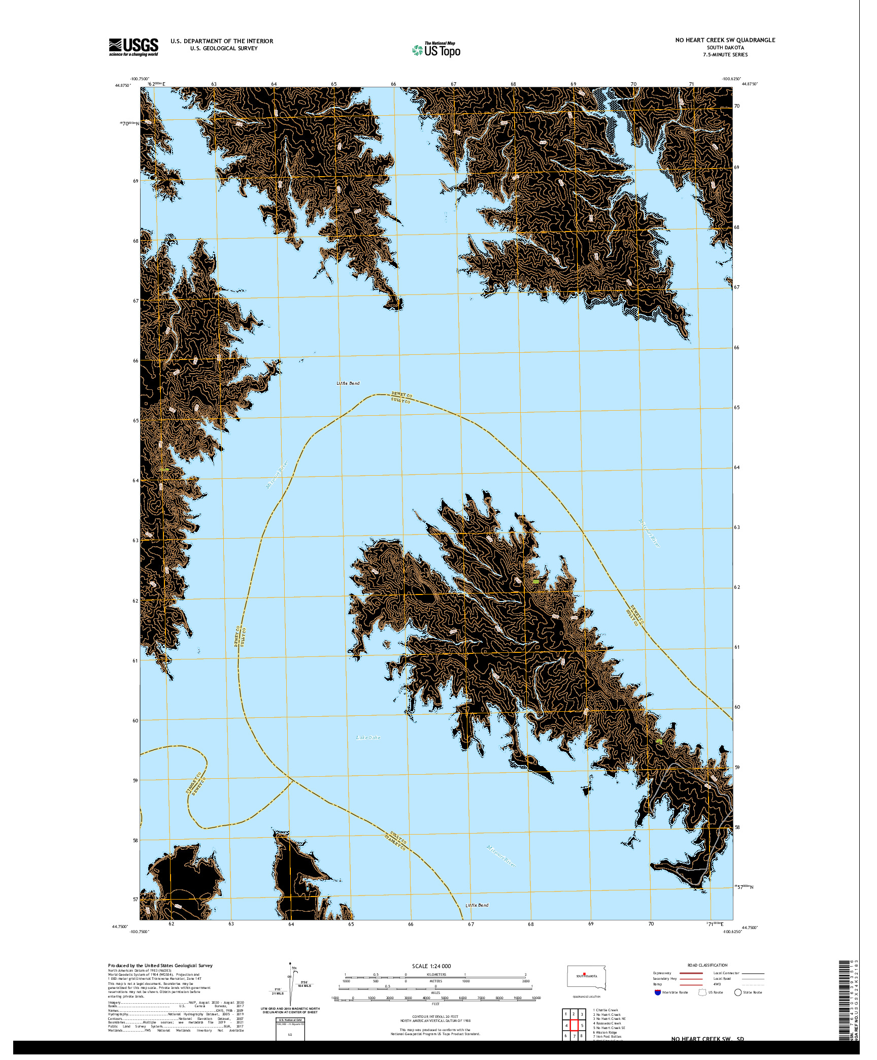 USGS US TOPO 7.5-MINUTE MAP FOR NO HEART CREEK SW, SD 2021