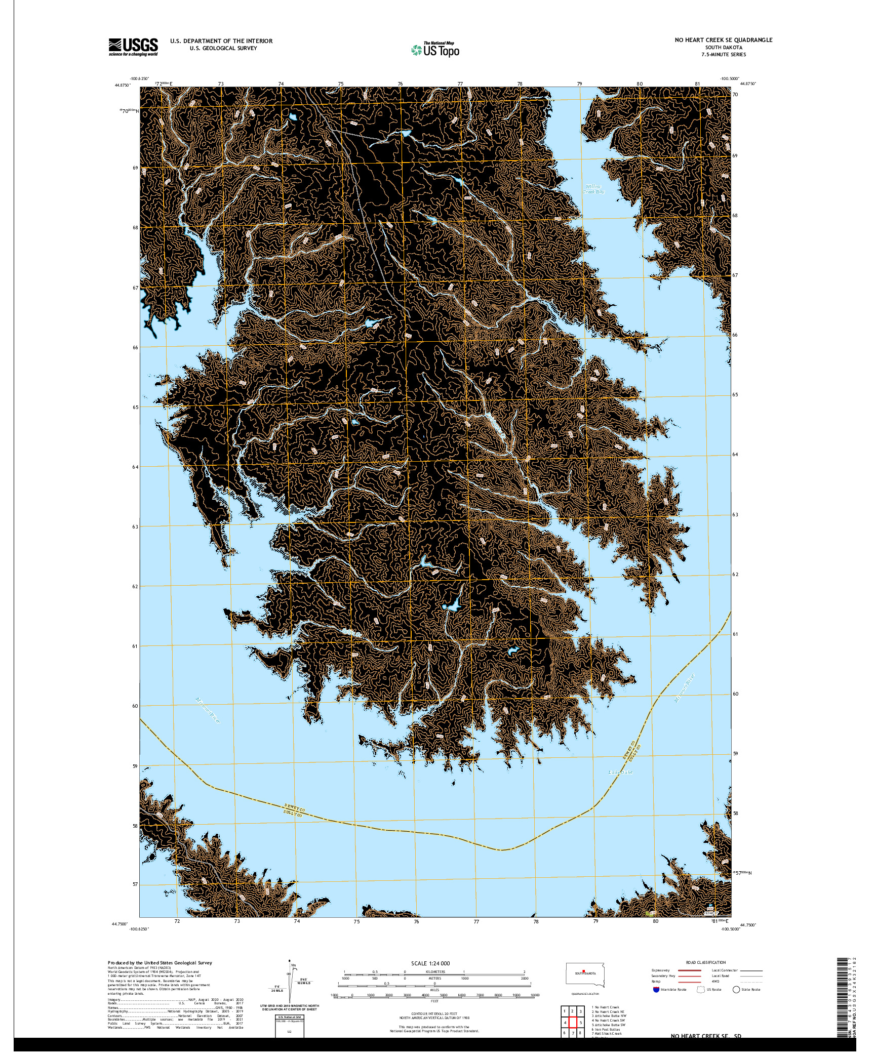 USGS US TOPO 7.5-MINUTE MAP FOR NO HEART CREEK SE, SD 2021