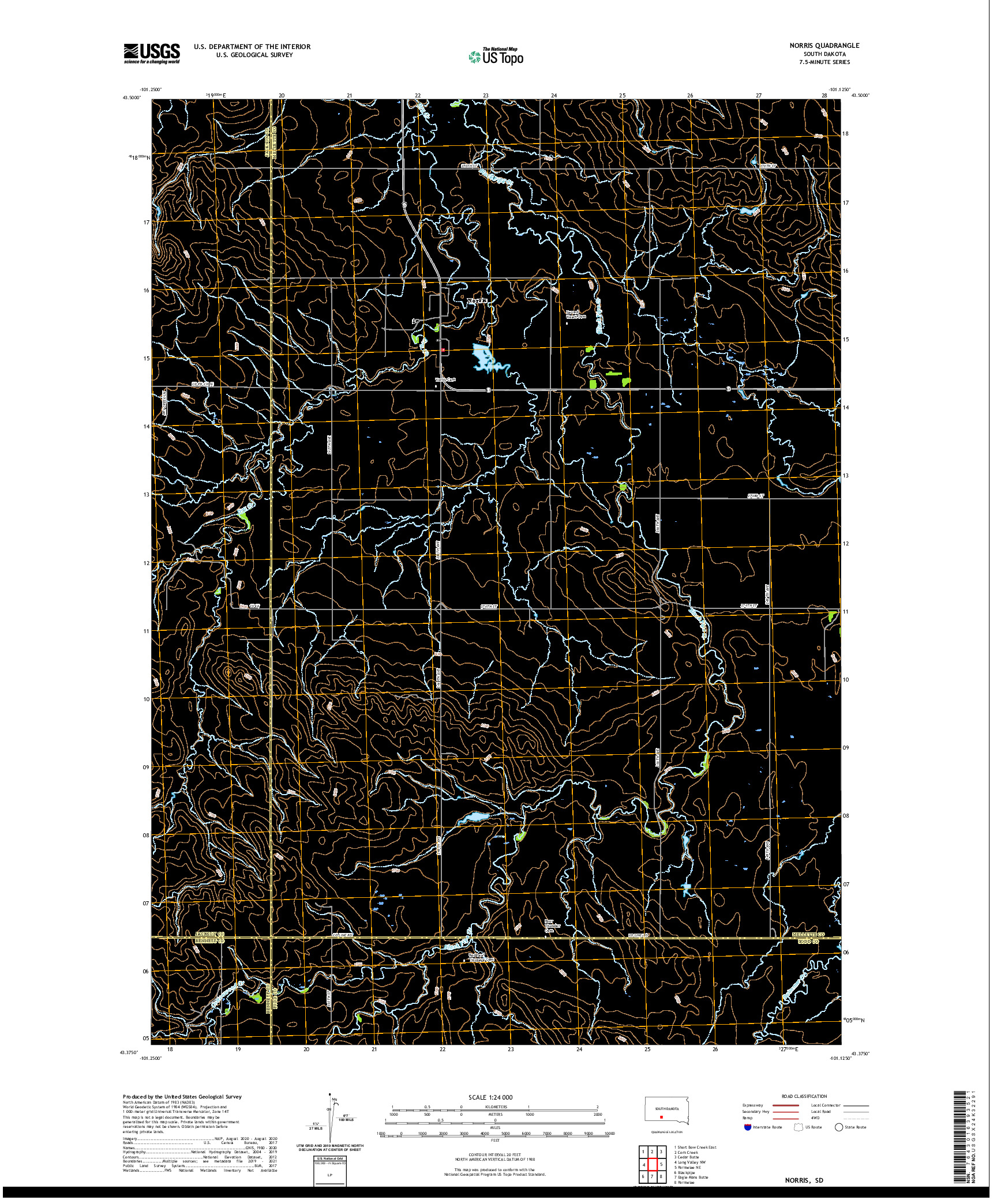 USGS US TOPO 7.5-MINUTE MAP FOR NORRIS, SD 2021