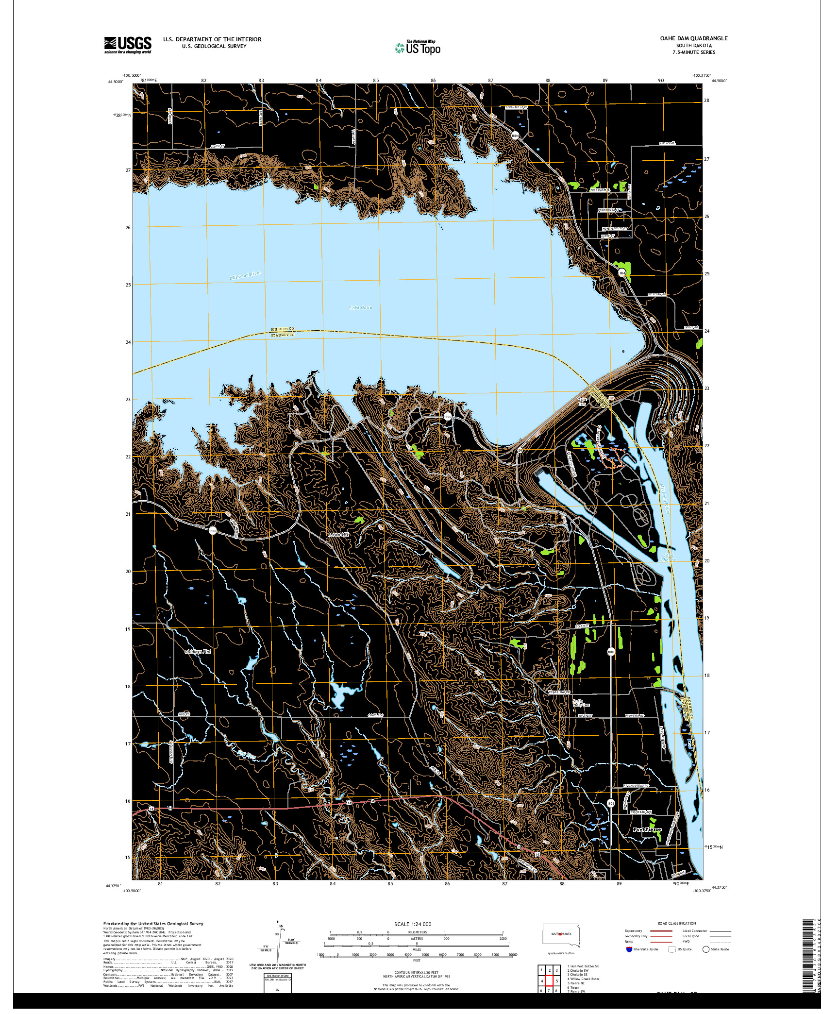 USGS US TOPO 7.5-MINUTE MAP FOR OAHE DAM, SD 2021