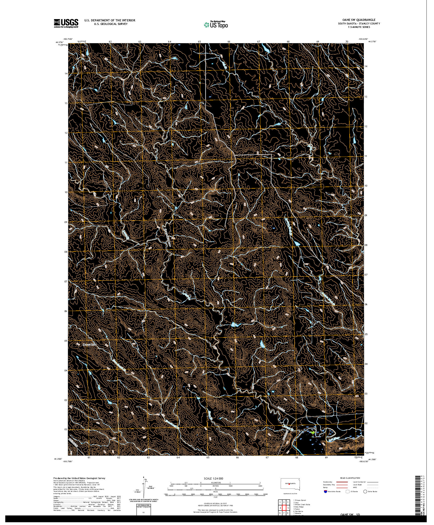 USGS US TOPO 7.5-MINUTE MAP FOR OAHE SW, SD 2021