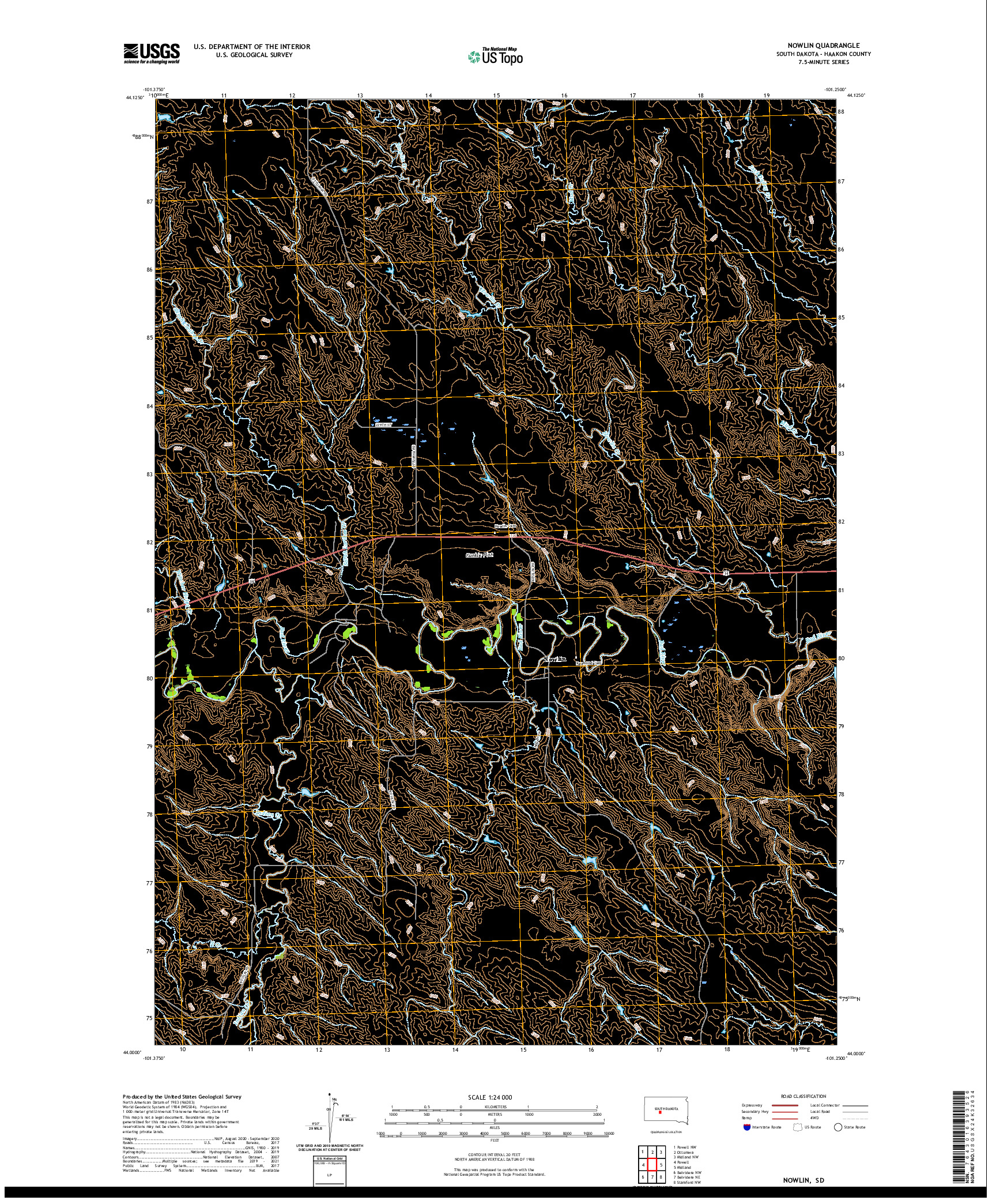 USGS US TOPO 7.5-MINUTE MAP FOR NOWLIN, SD 2021