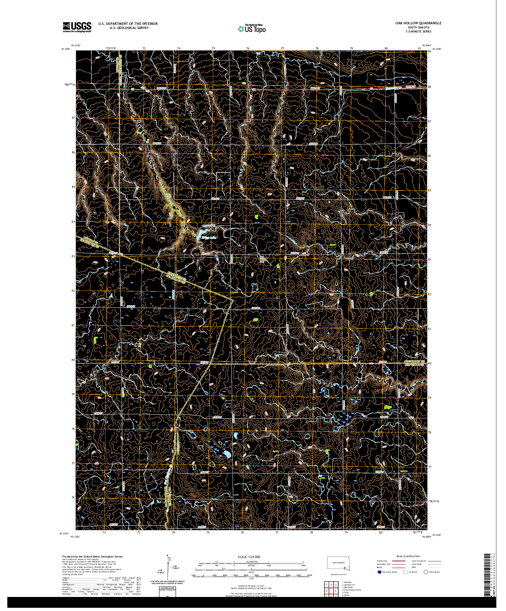 USGS US TOPO 7.5-MINUTE MAP FOR OAK HOLLOW, SD 2021