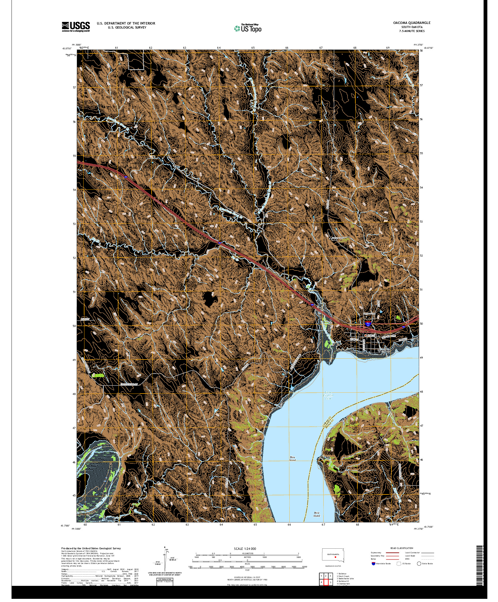 USGS US TOPO 7.5-MINUTE MAP FOR OACOMA, SD 2021