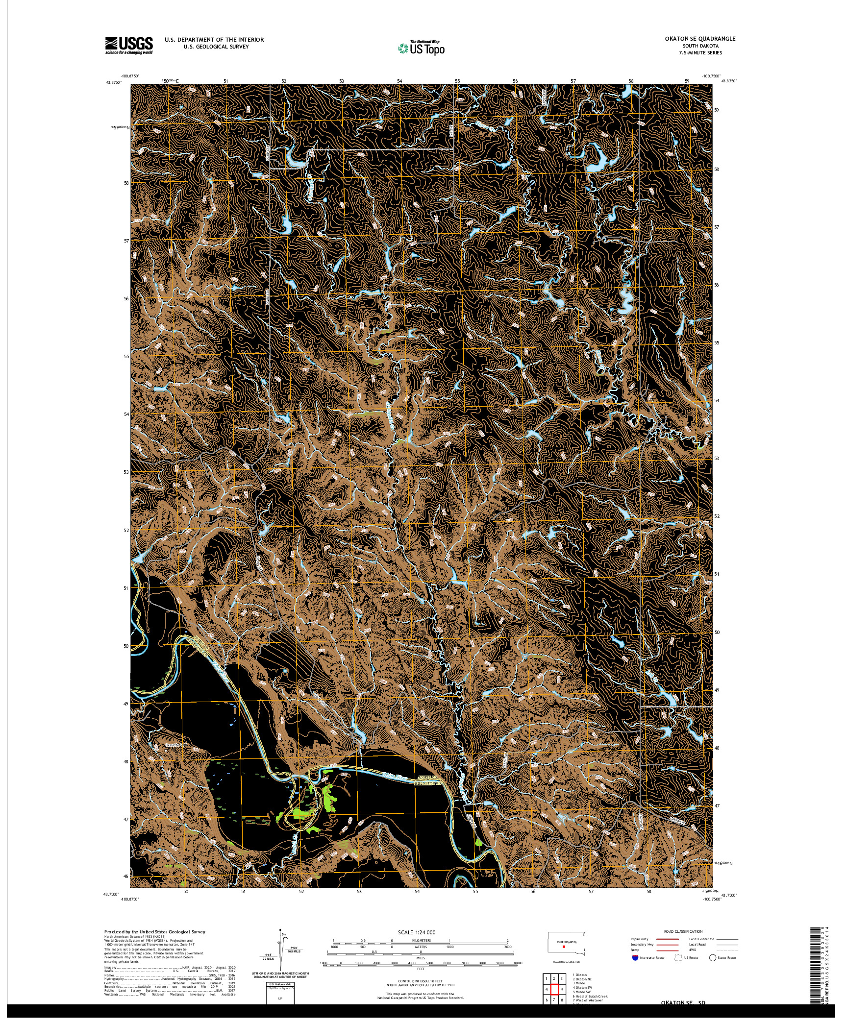 USGS US TOPO 7.5-MINUTE MAP FOR OKATON SE, SD 2021