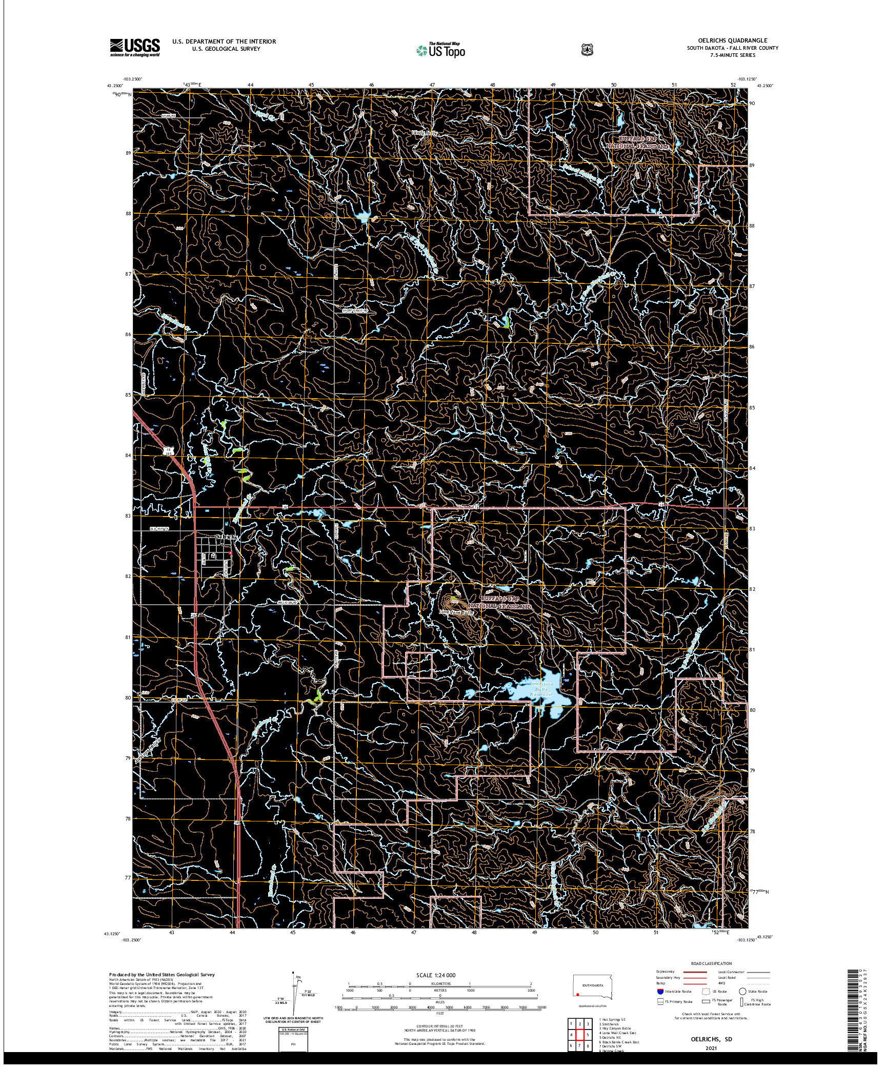 USGS US TOPO 7.5-MINUTE MAP FOR OELRICHS, SD 2021