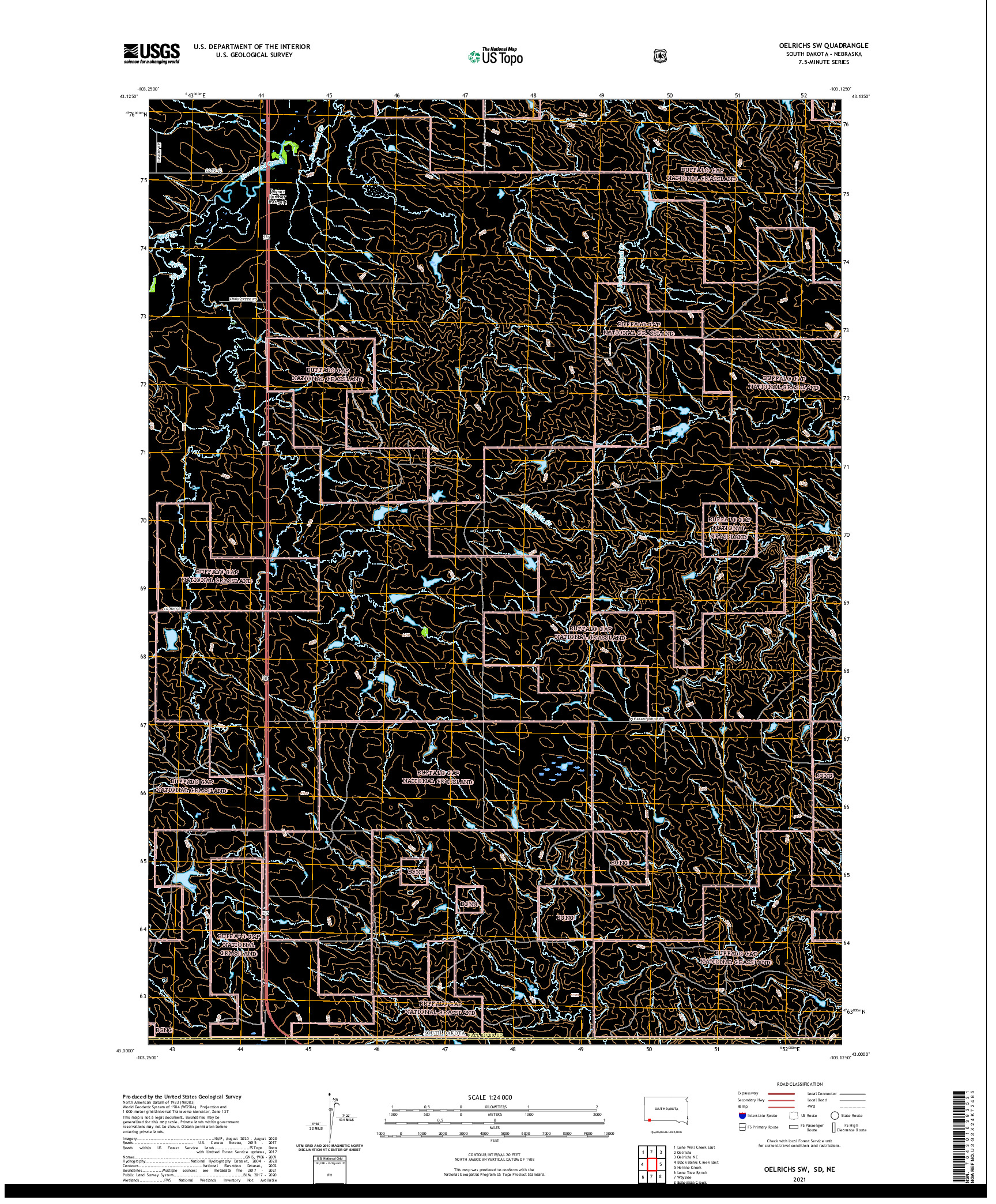USGS US TOPO 7.5-MINUTE MAP FOR OELRICHS SW, SD,NE 2021