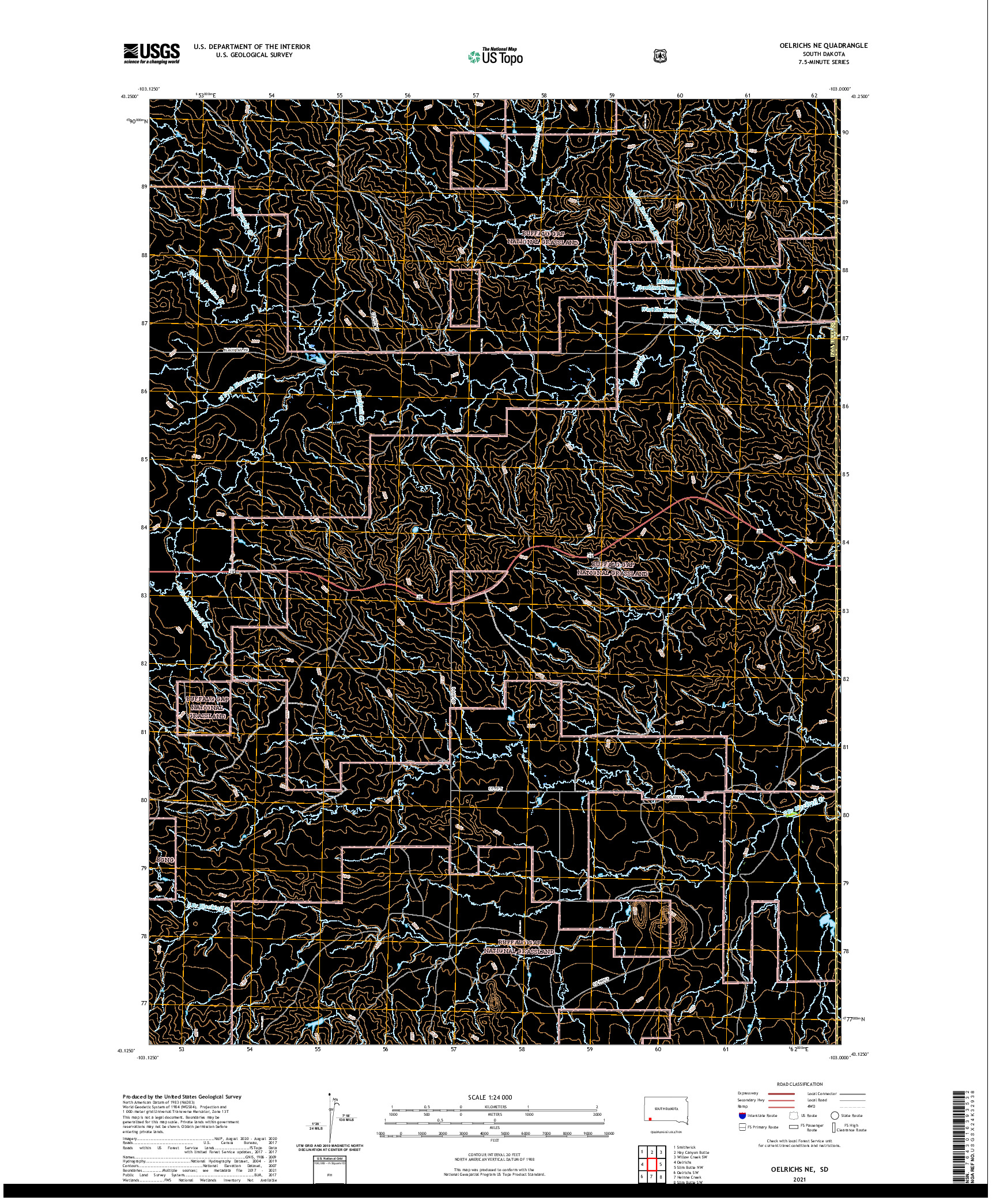 USGS US TOPO 7.5-MINUTE MAP FOR OELRICHS NE, SD 2021