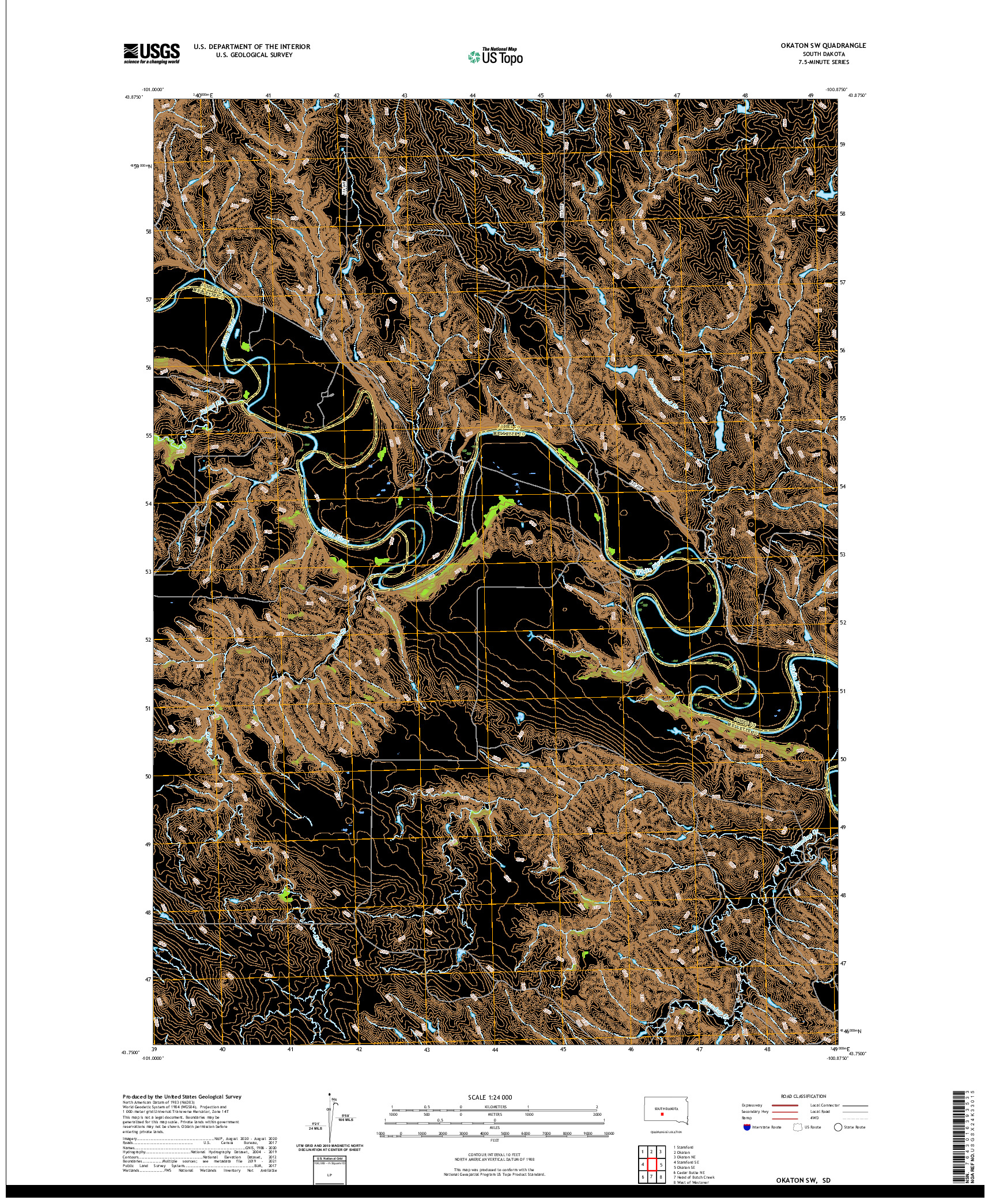 USGS US TOPO 7.5-MINUTE MAP FOR OKATON SW, SD 2021